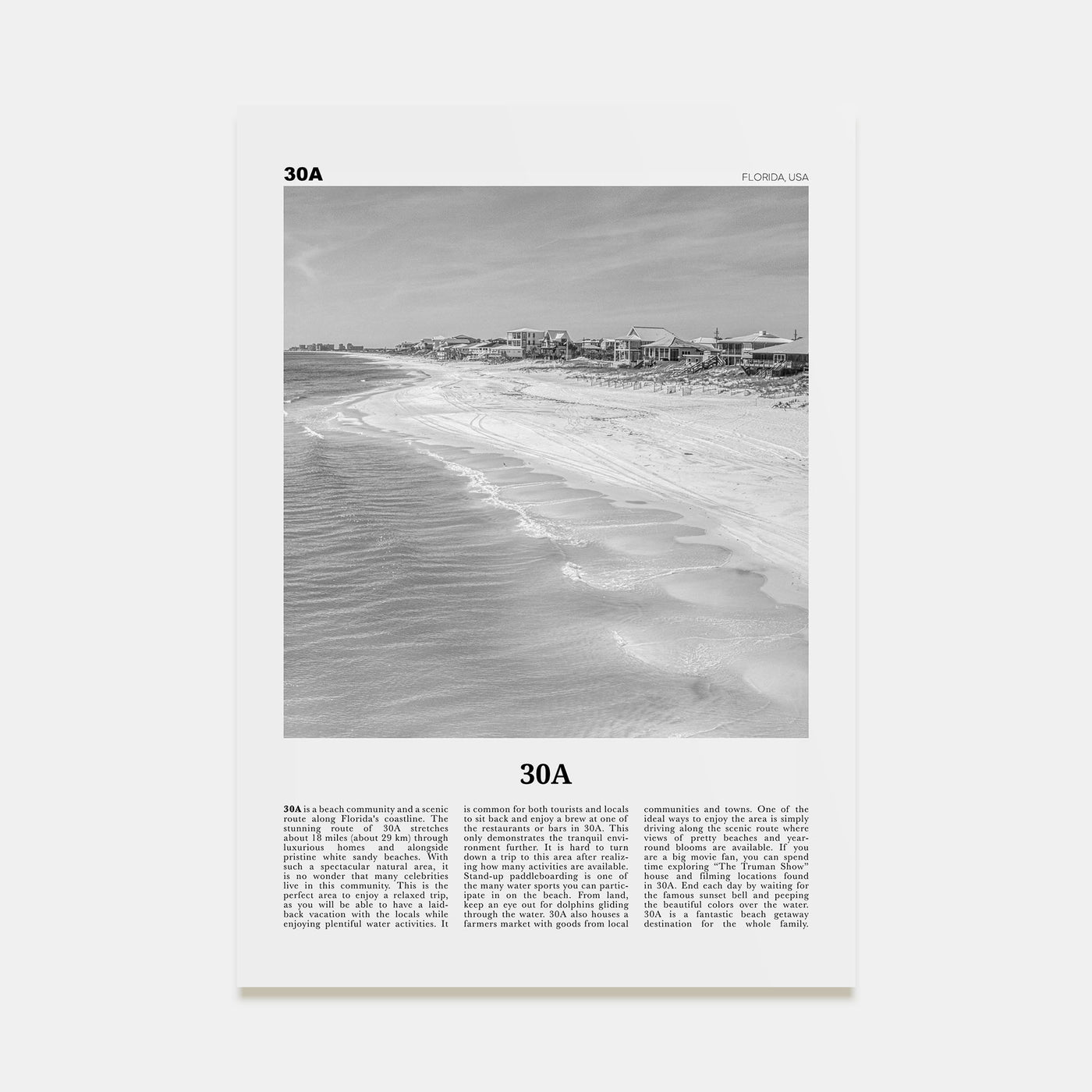 30A Travel B&W Poster