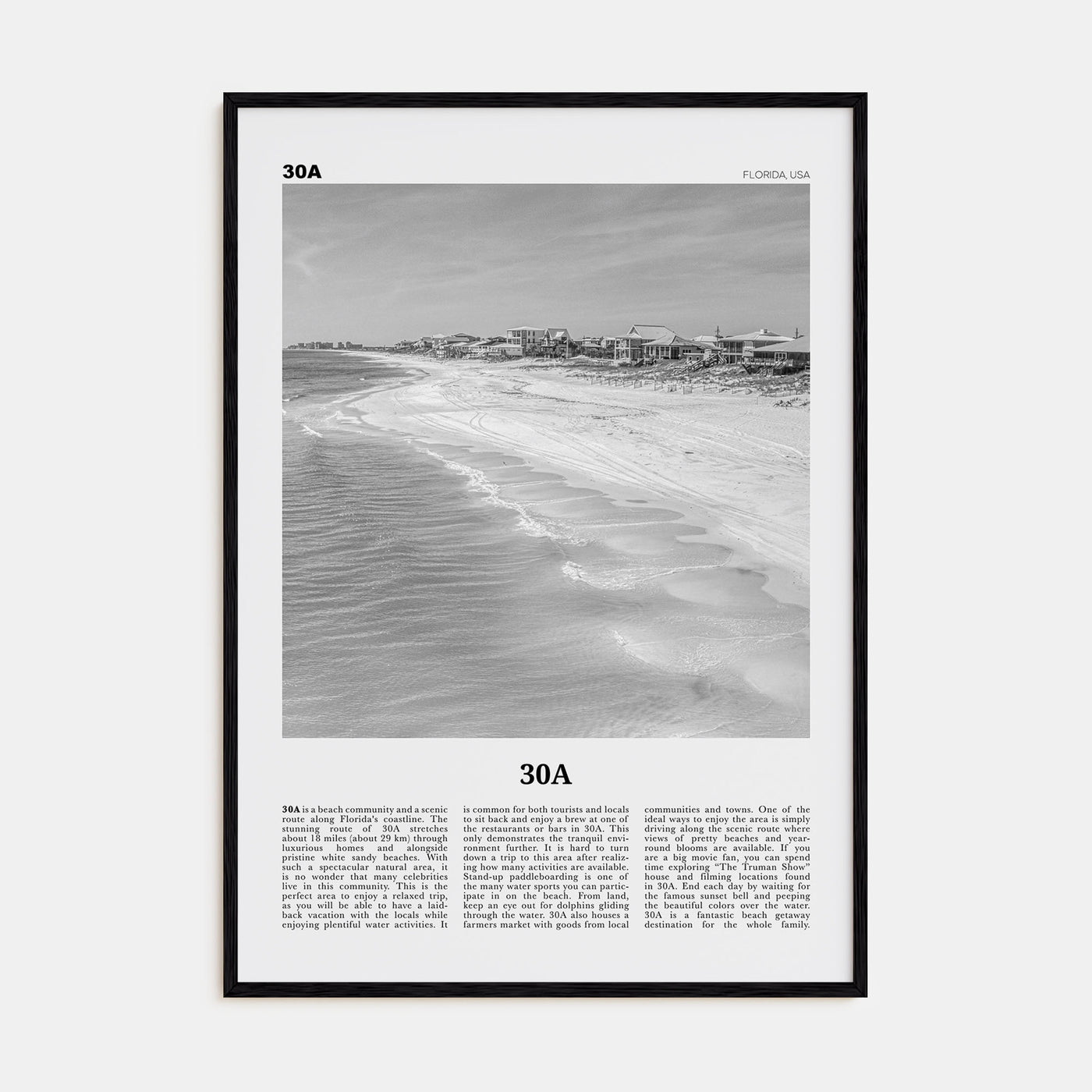 30A Travel B&W Poster
