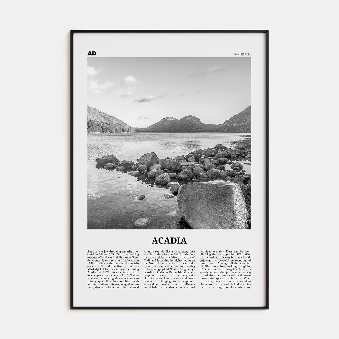 Acadia National Park Travel B&W Poster