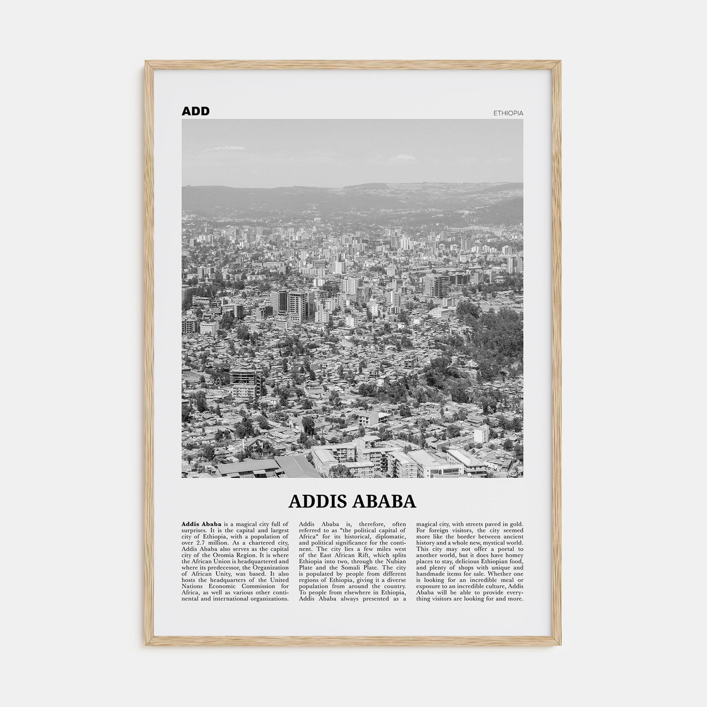 Addis Ababa Travel B&W Poster