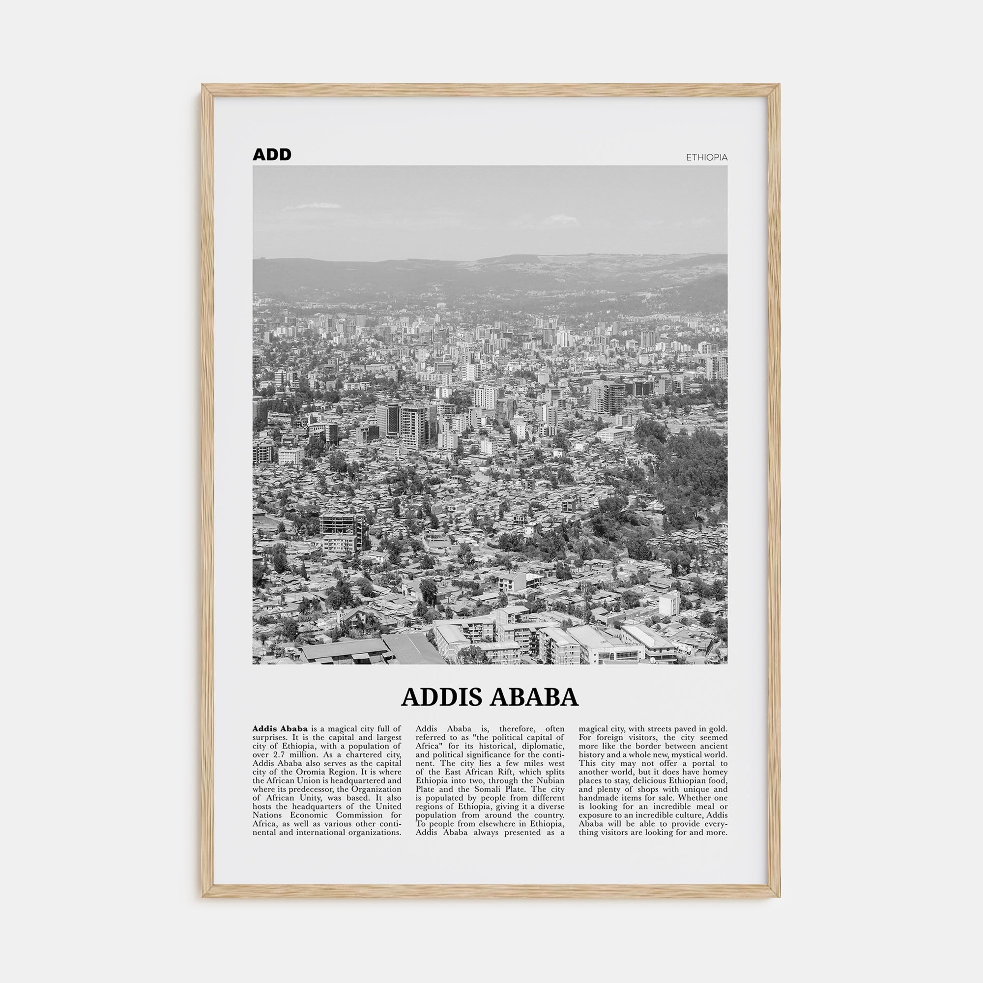 Addis Ababa Travel B&W Poster