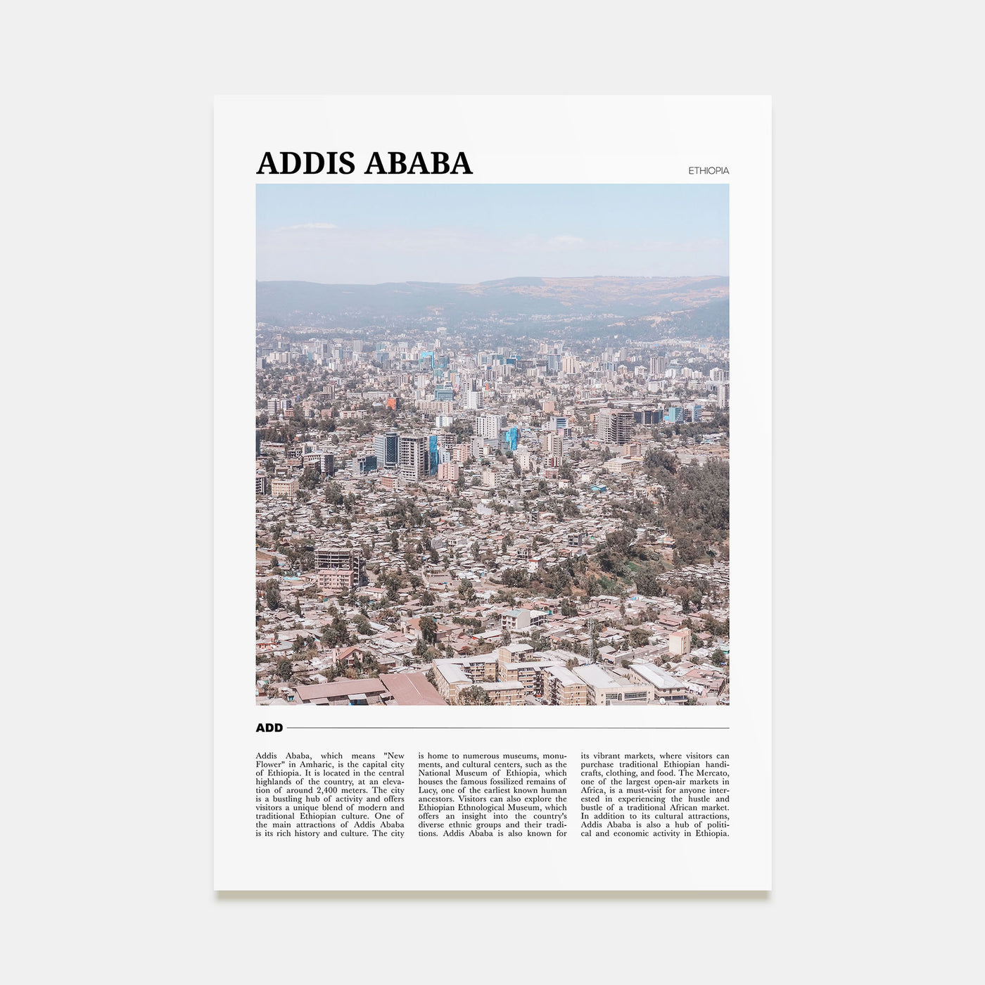 Addis Ababa Travel Color Poster