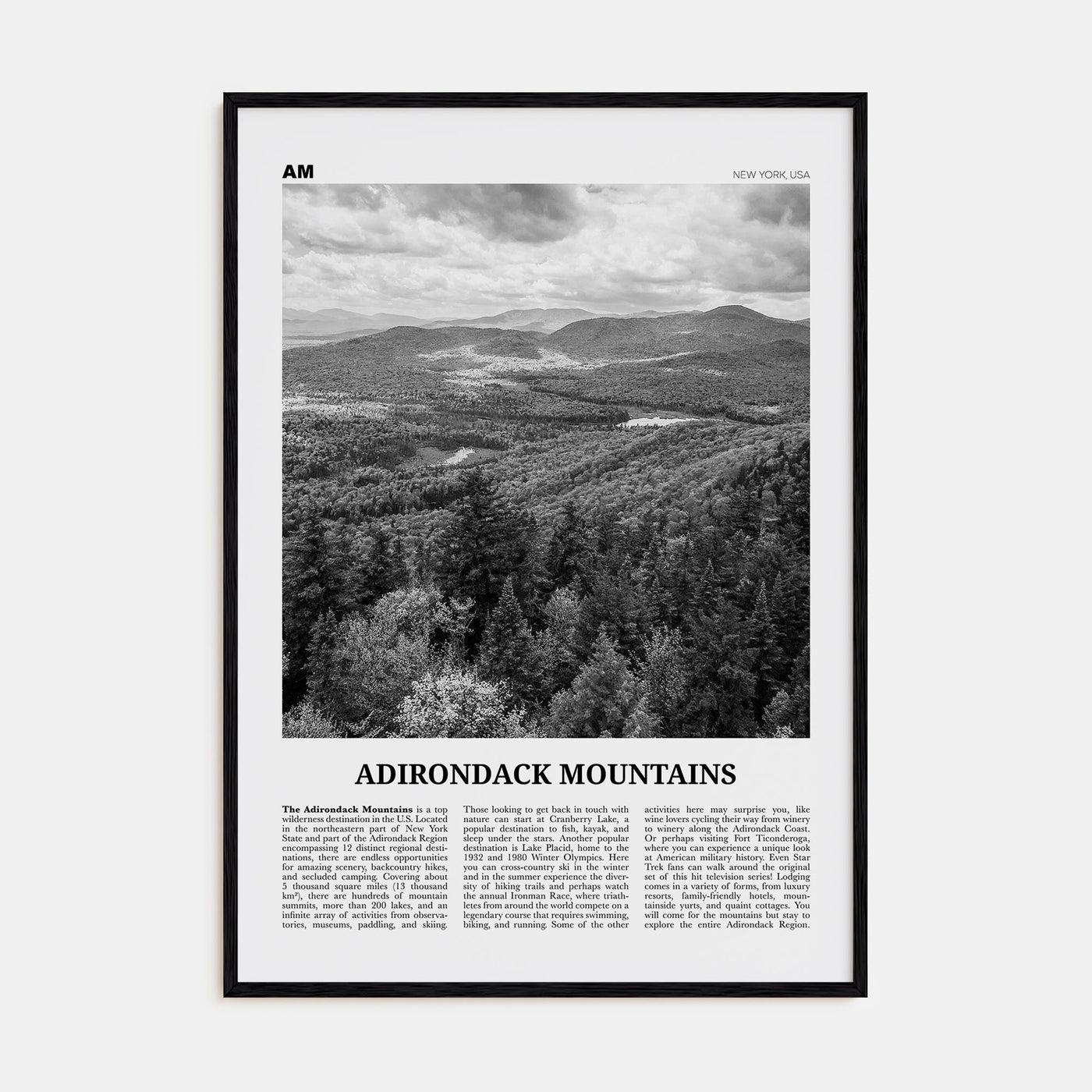 Adirondack Mountains Travel B&W Poster