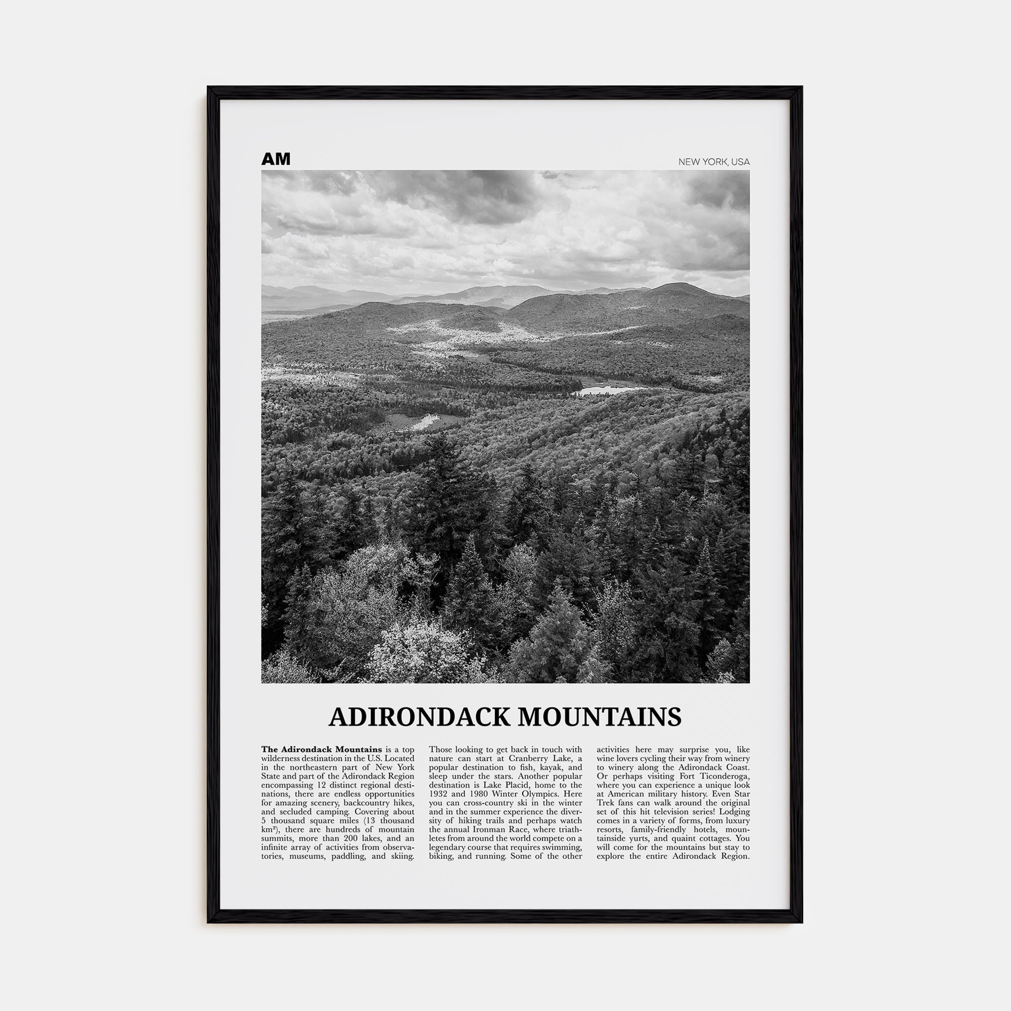 Adirondack Mountains Travel B&W Poster
