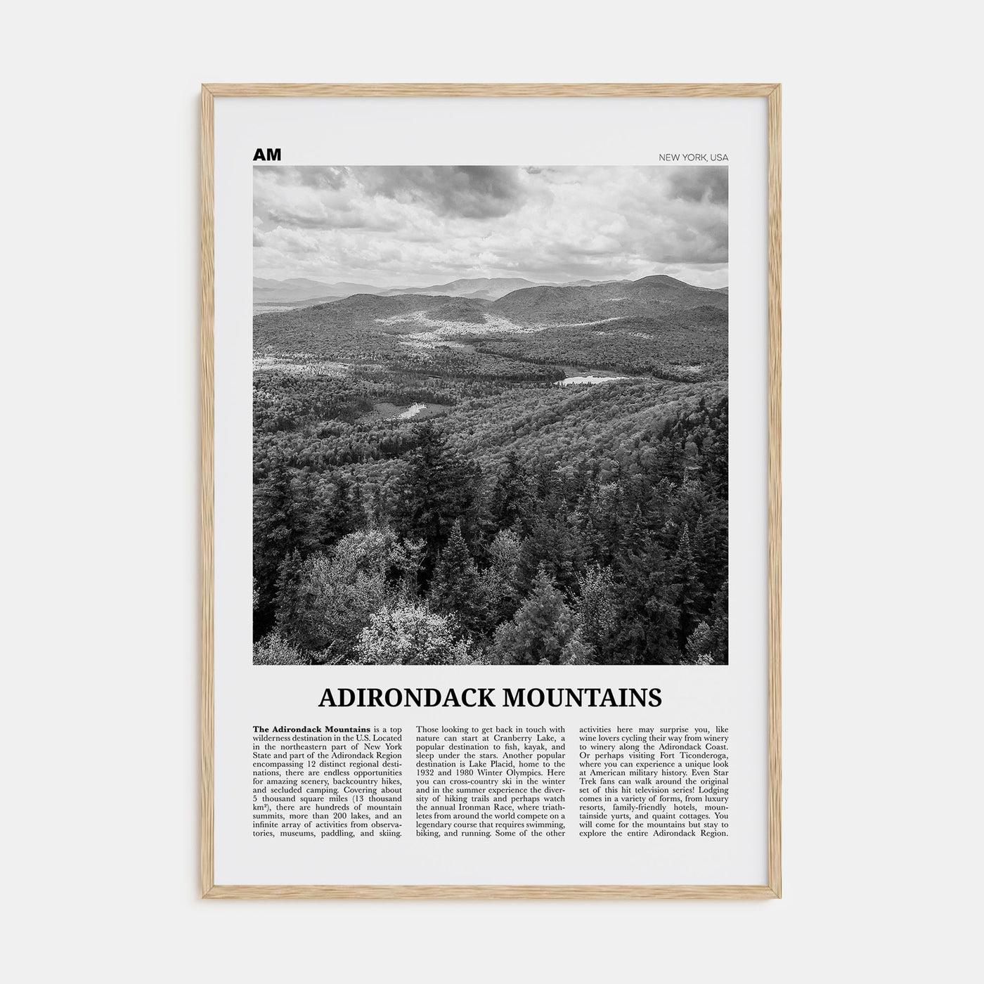 Adirondack Mountains Travel B&W Poster