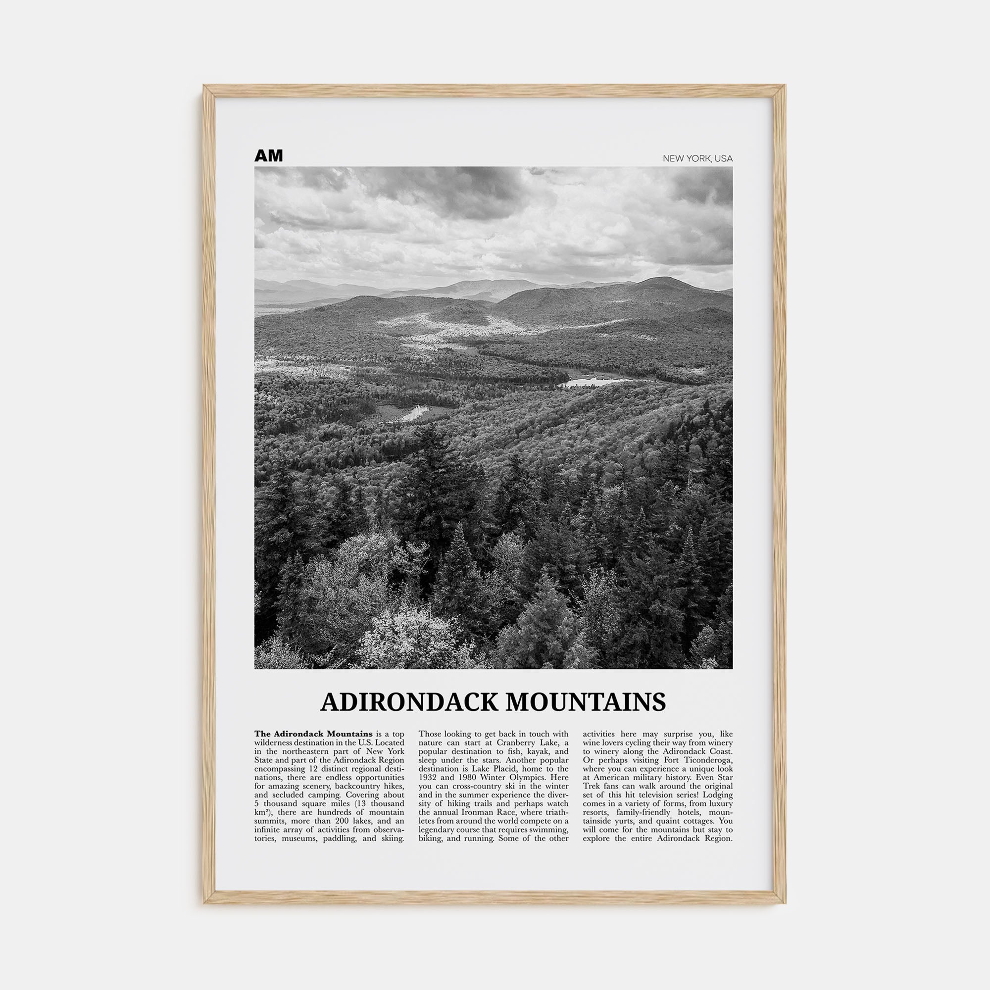 Adirondack Mountains Travel B&W Poster