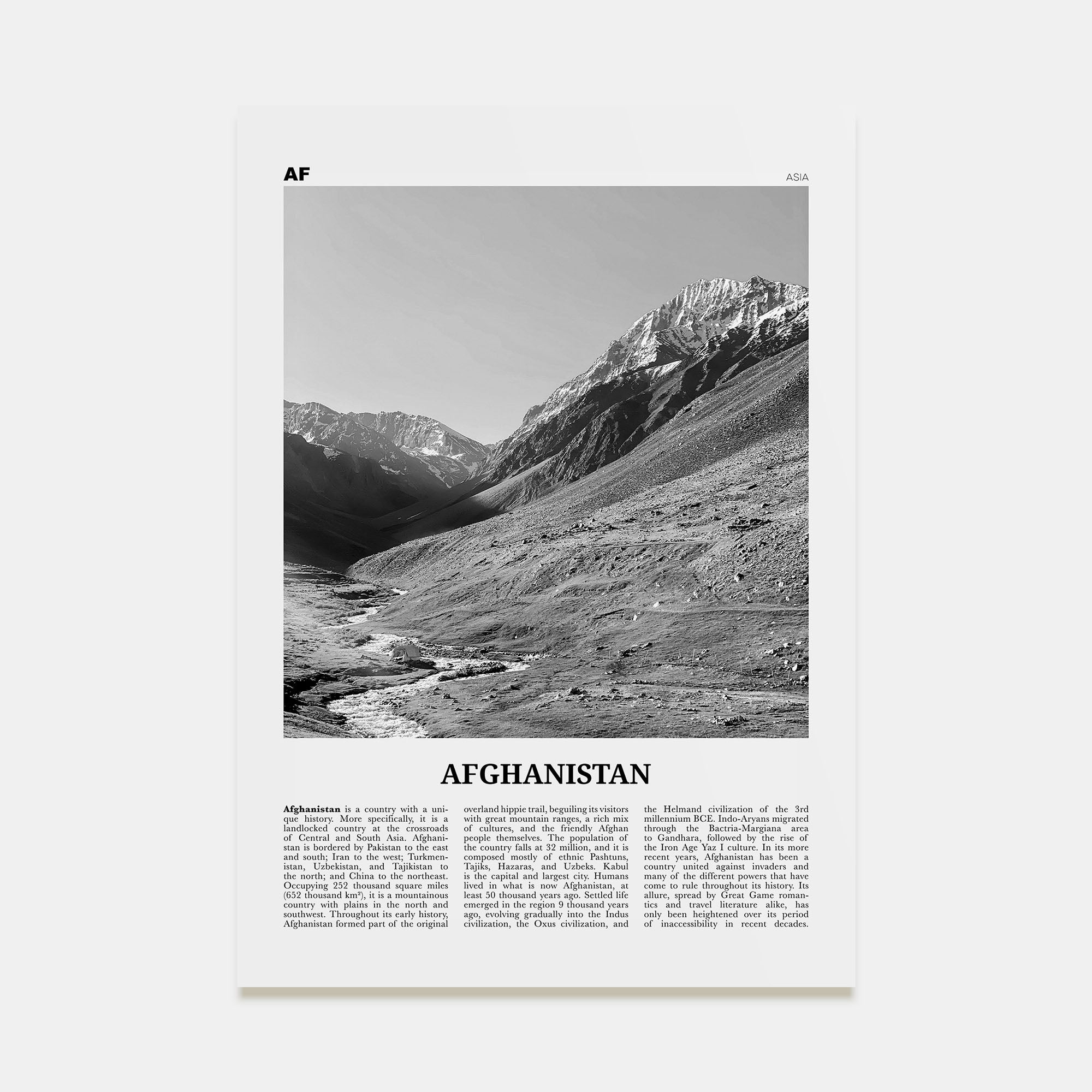 Afghanistan Travel B&W No 1 Poster