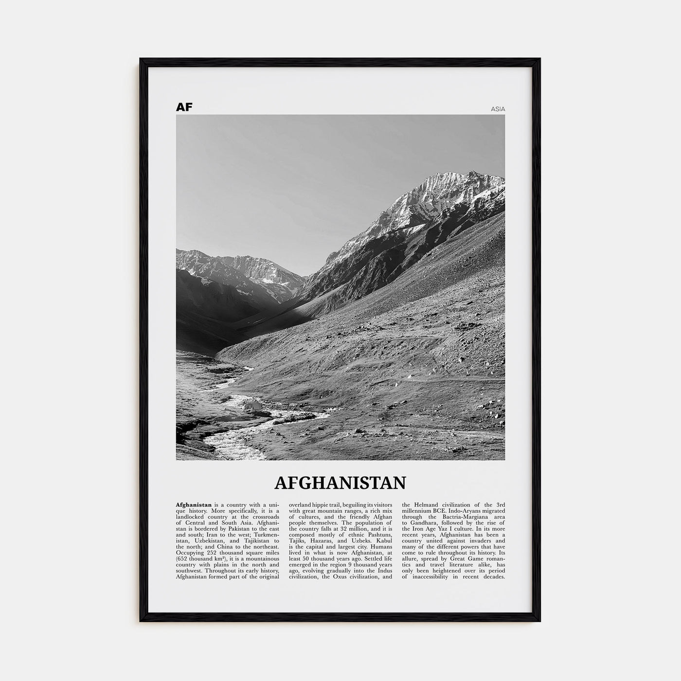 Afghanistan Travel B&W No 1 Poster