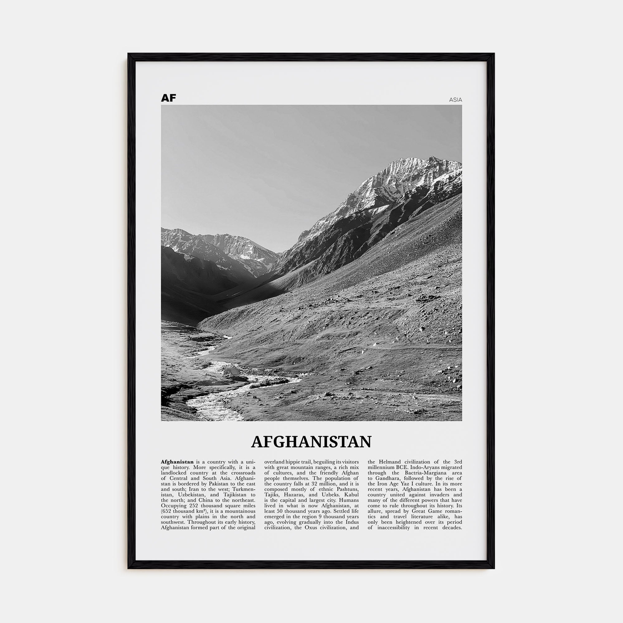 Afghanistan Travel B&W No 1 Poster