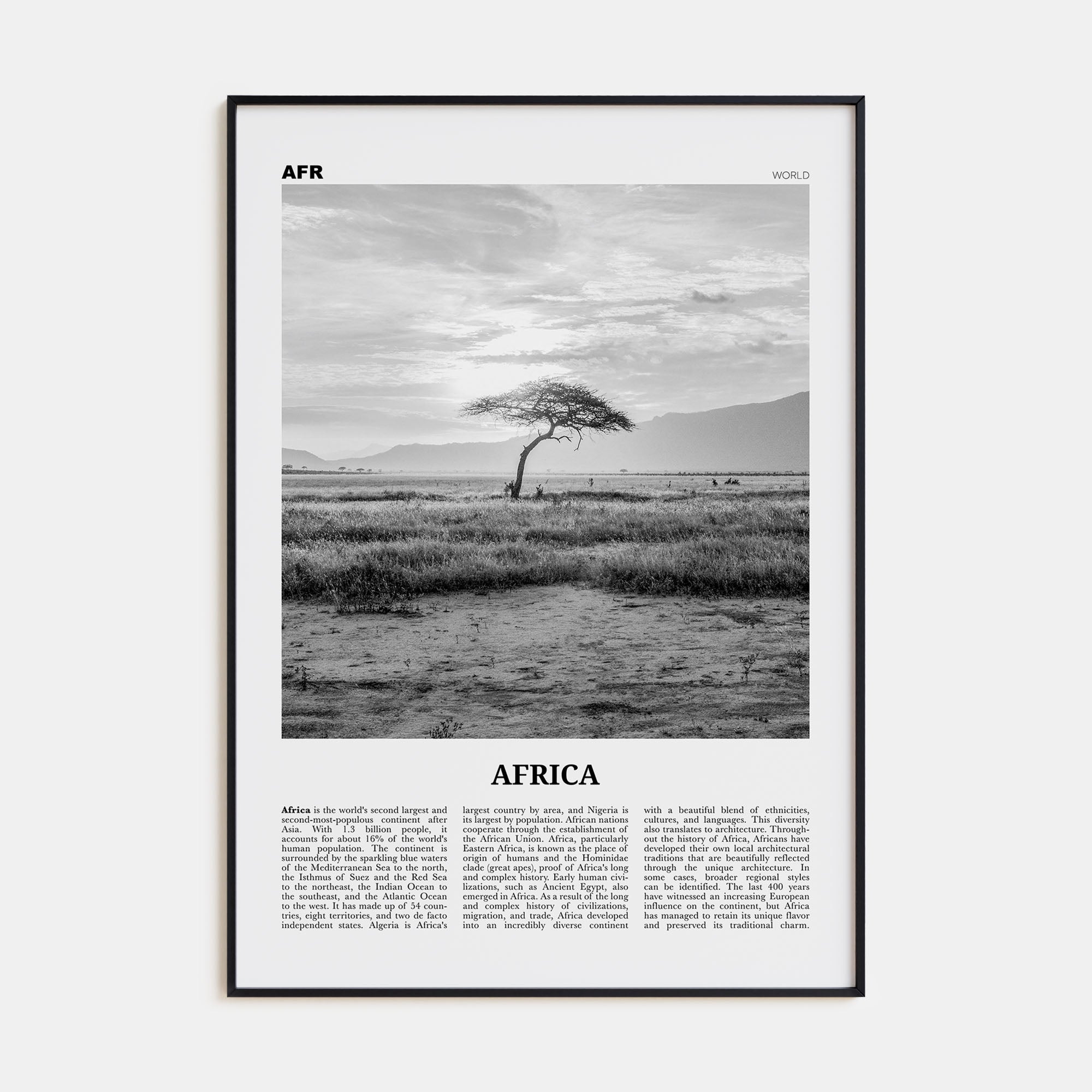 Africa Travel B&W Poster