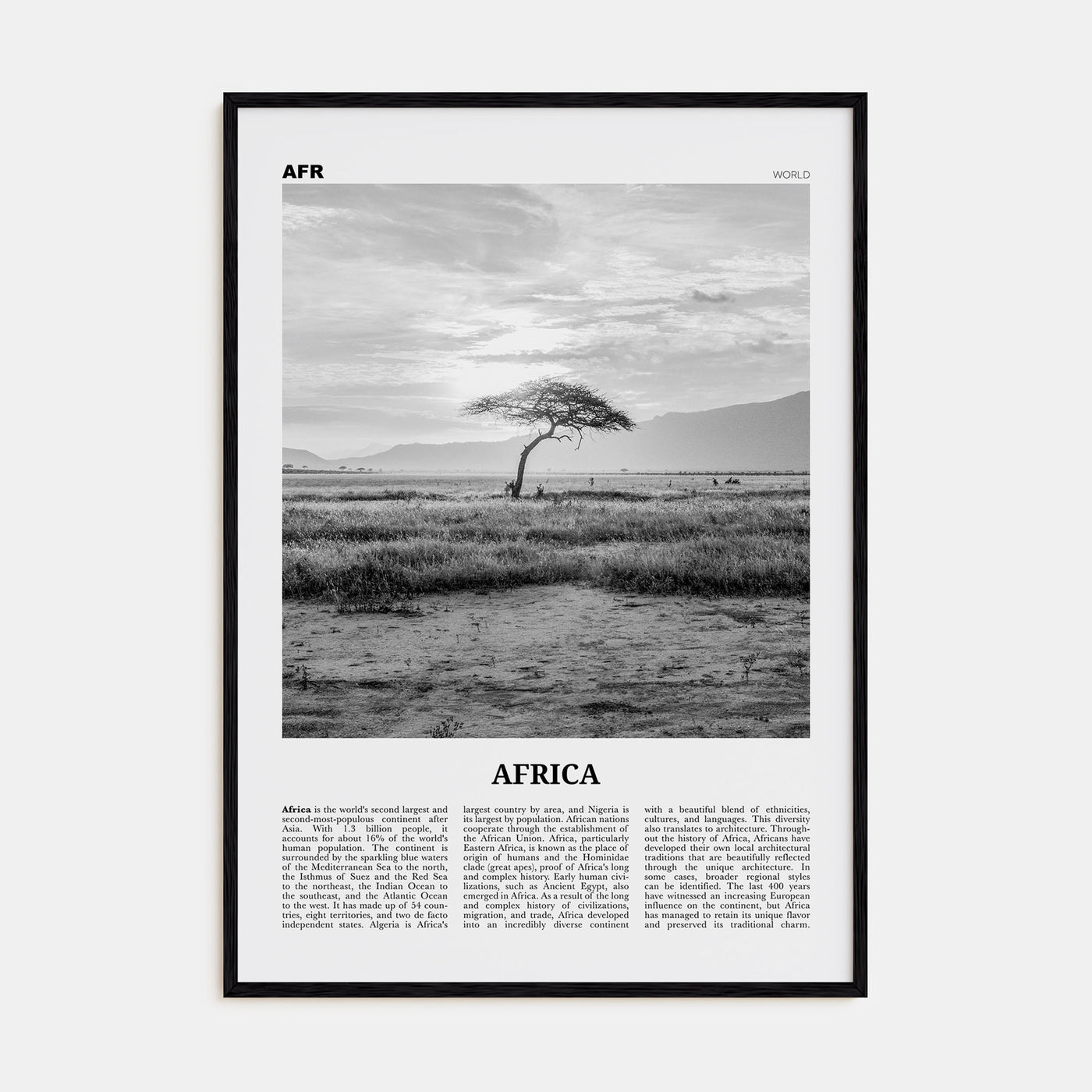 Africa Travel B&W Poster