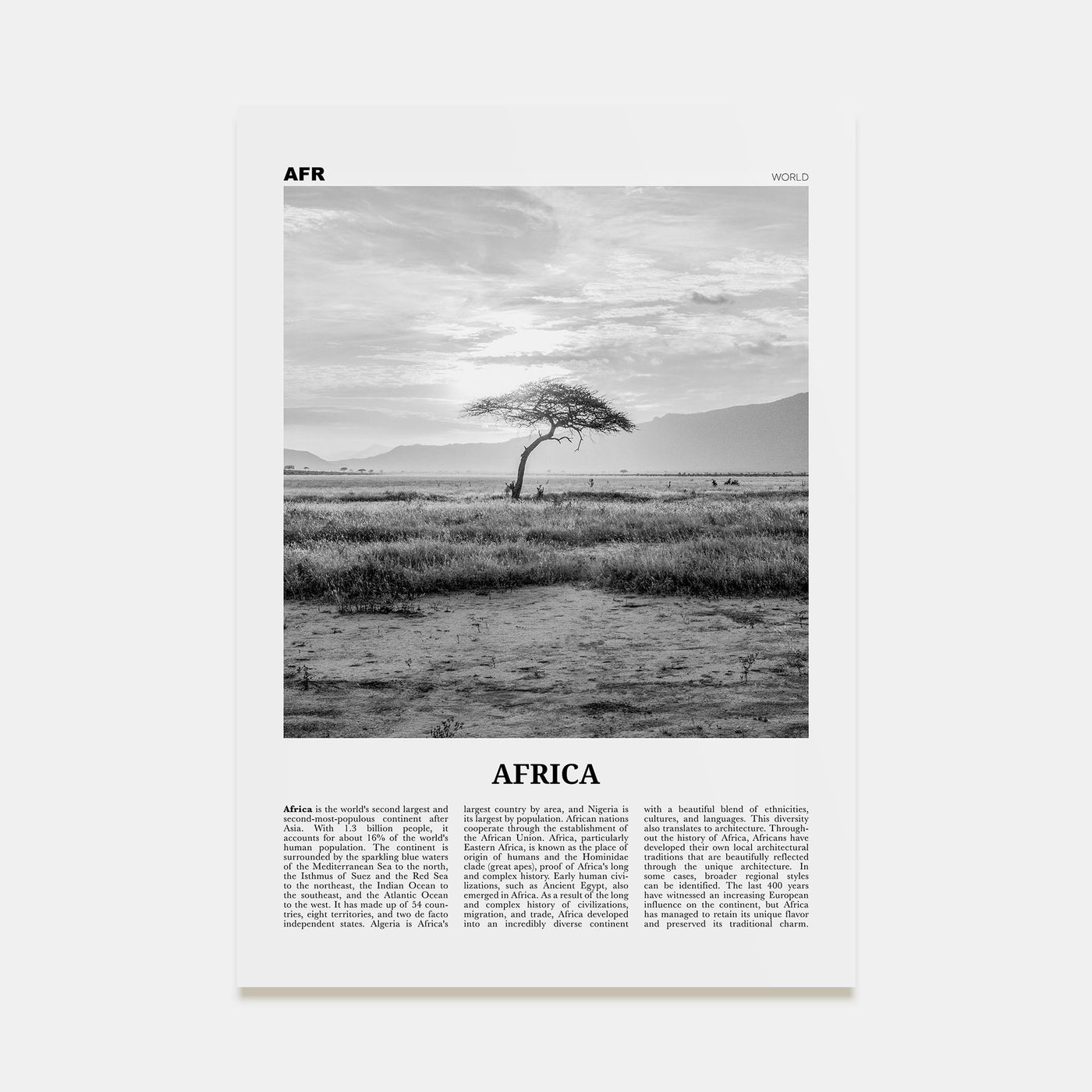 Africa Travel B&W Poster