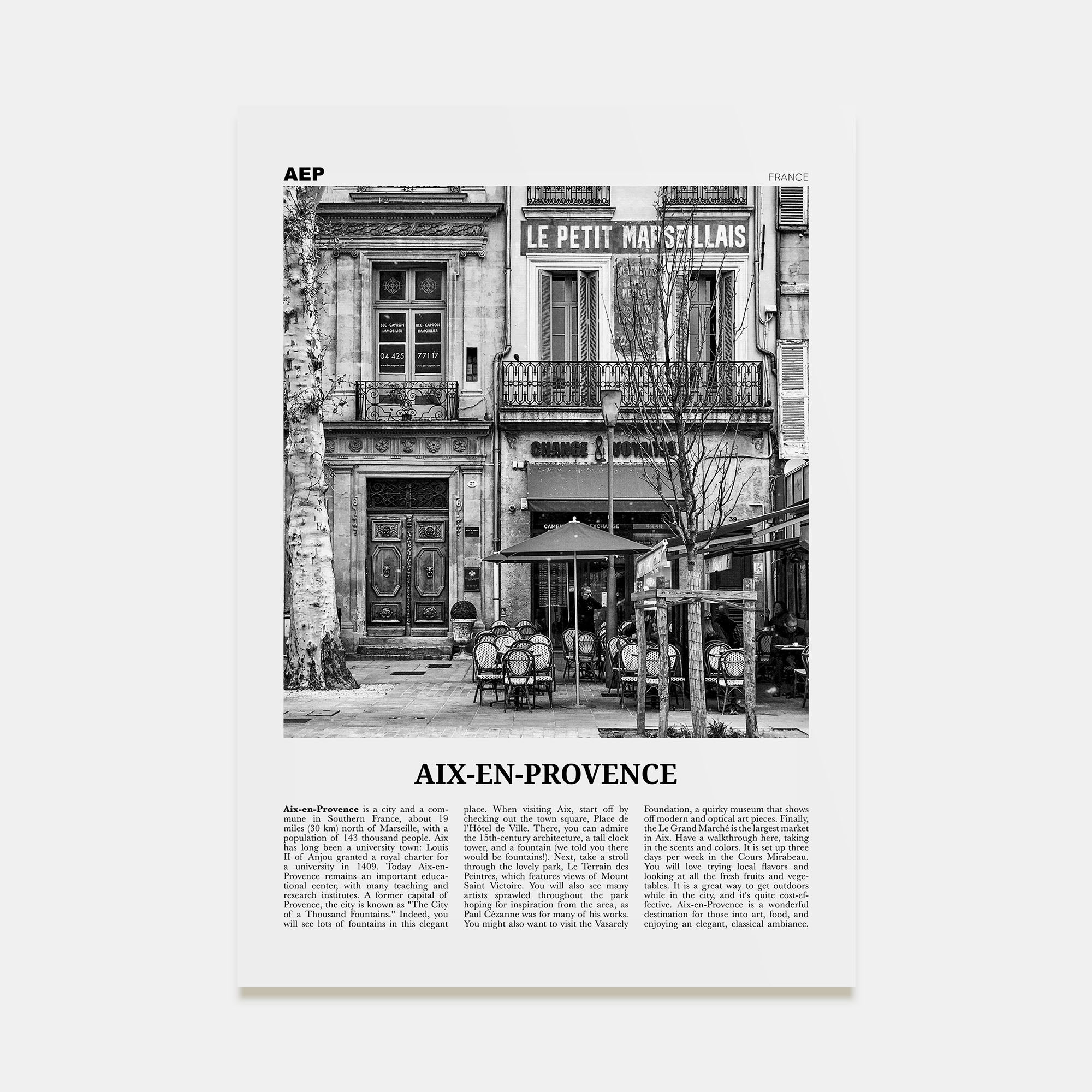 Aix-en-Provence Travel B&W No 1 Poster