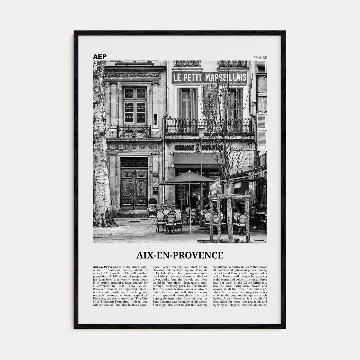 Aix-en-Provence Travel B&W No 1 Poster