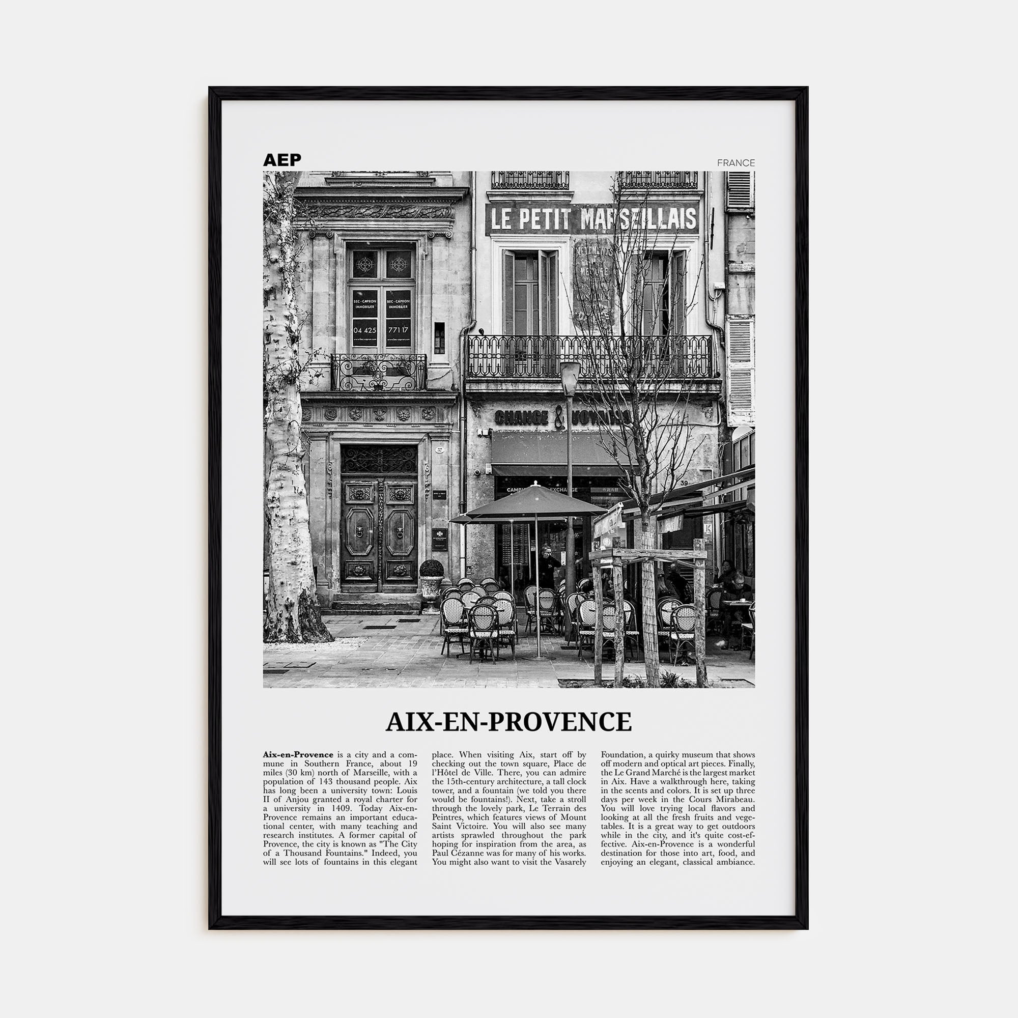 Aix-en-Provence Travel B&W No 1 Poster