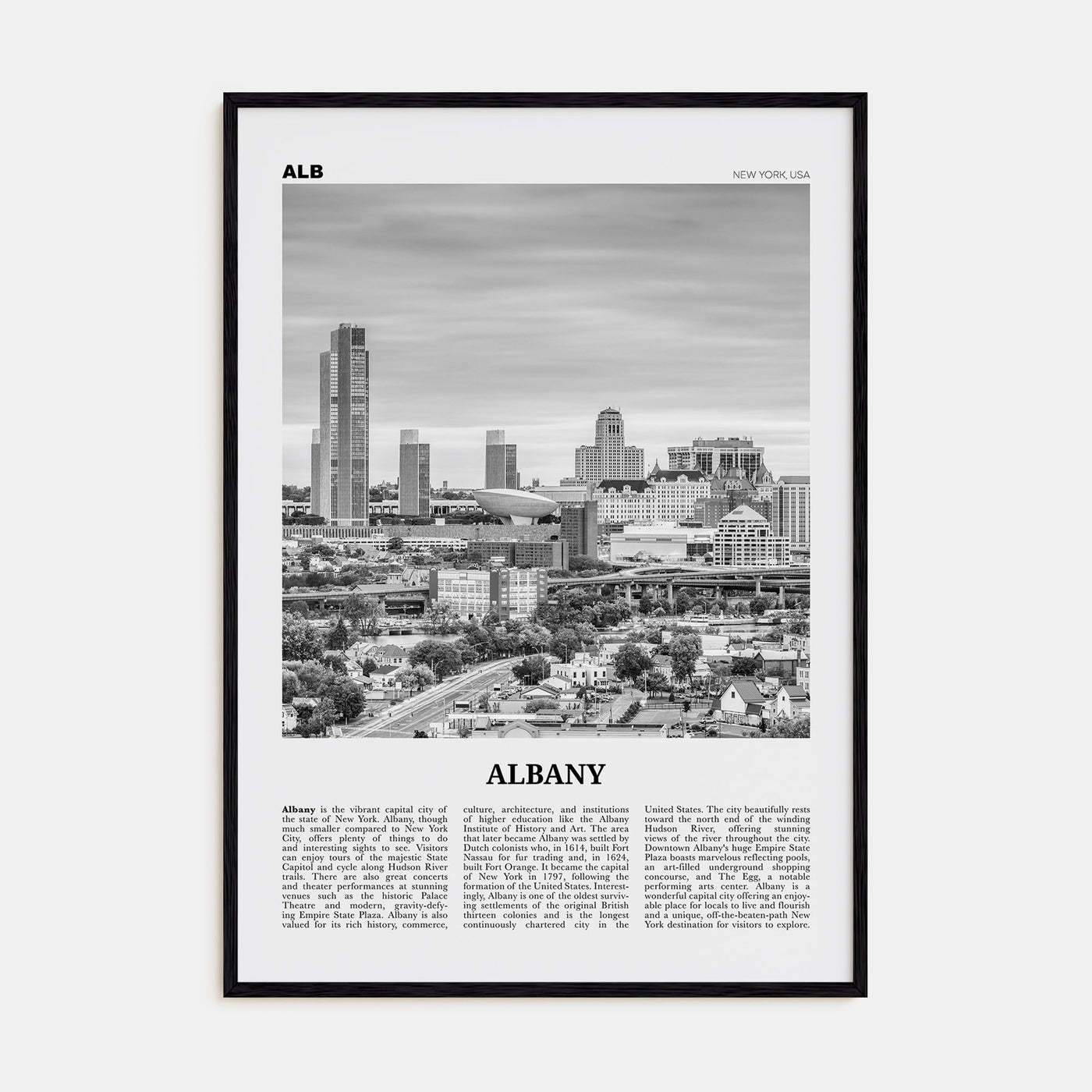 Albany, New York Travel B&W Poster