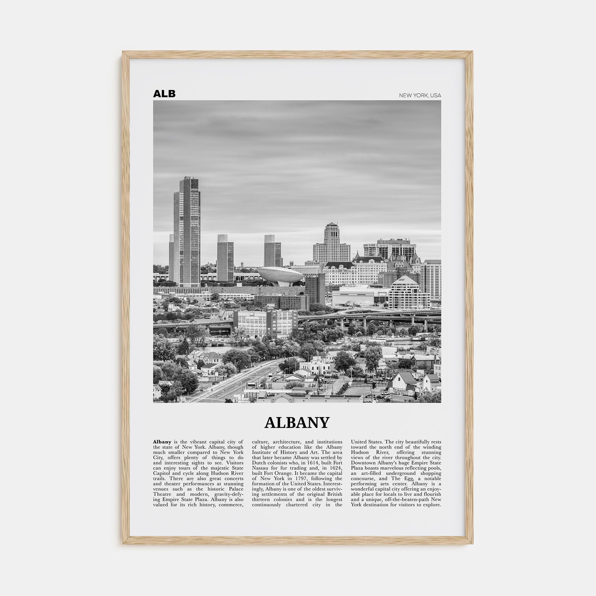 Albany, New York Travel B&W Poster