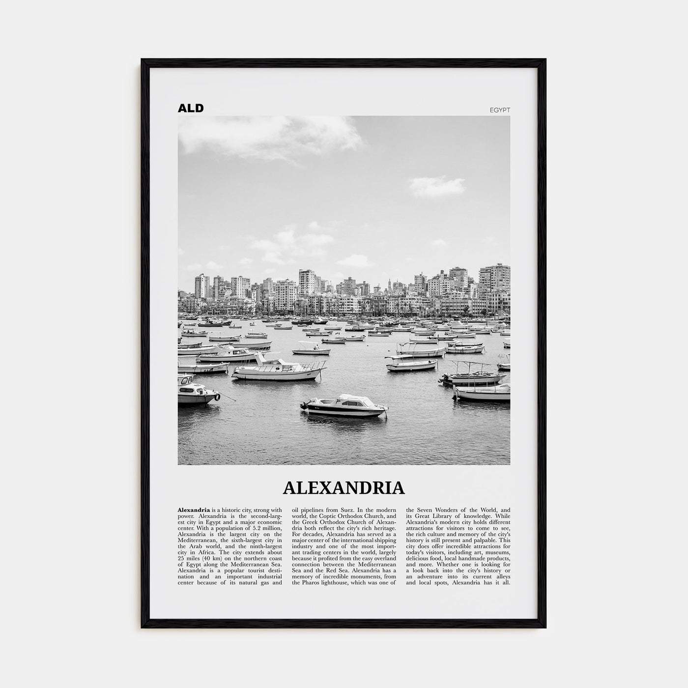 Alexandria, Egypt Travel B&W Poster