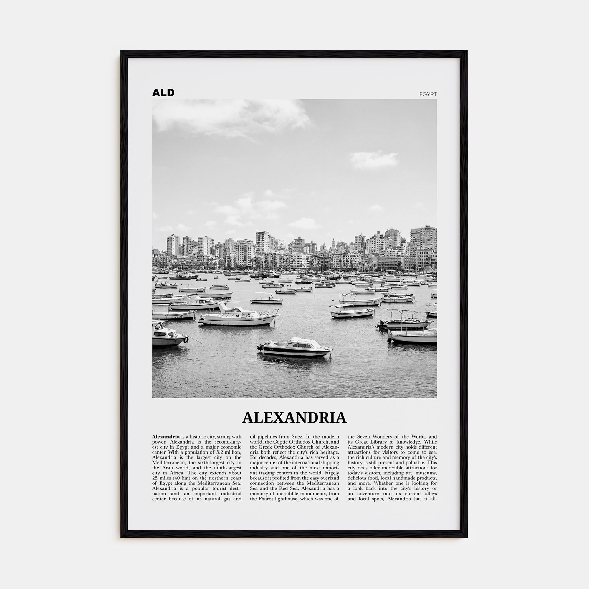 Alexandria, Egypt Travel B&W Poster