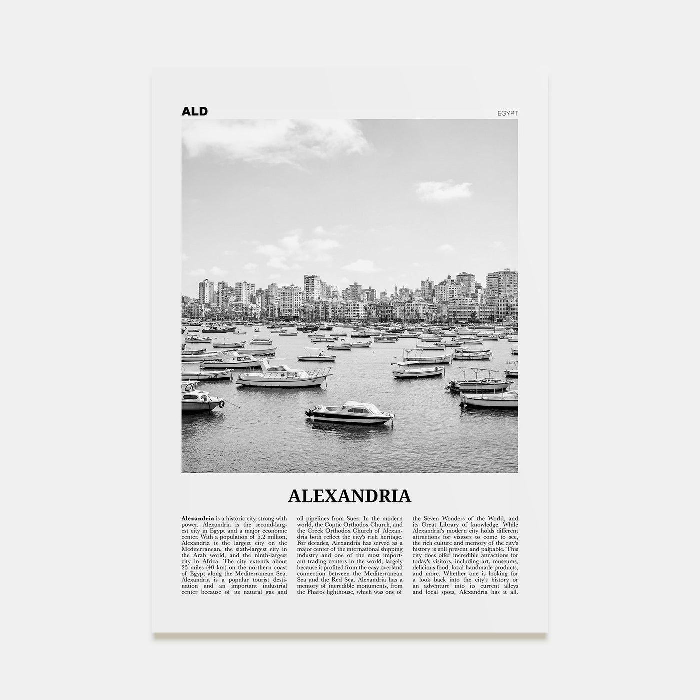 Alexandria, Egypt Travel B&W Poster