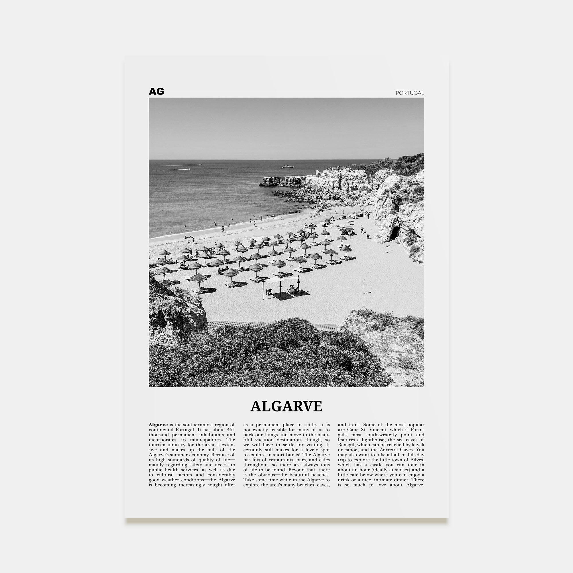 Algarve Travel B&W Poster