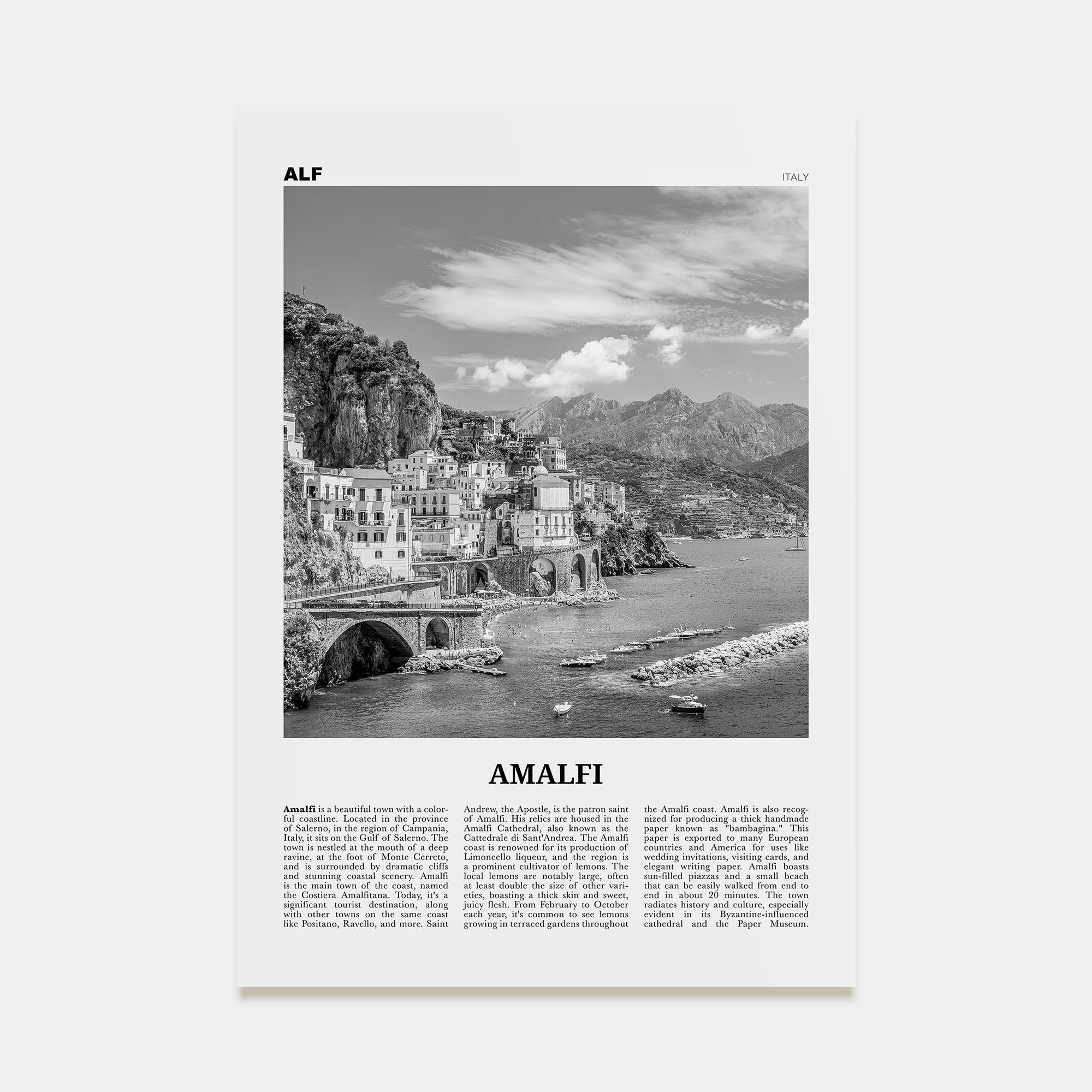 Amalfi Travel B&W No 1 Poster