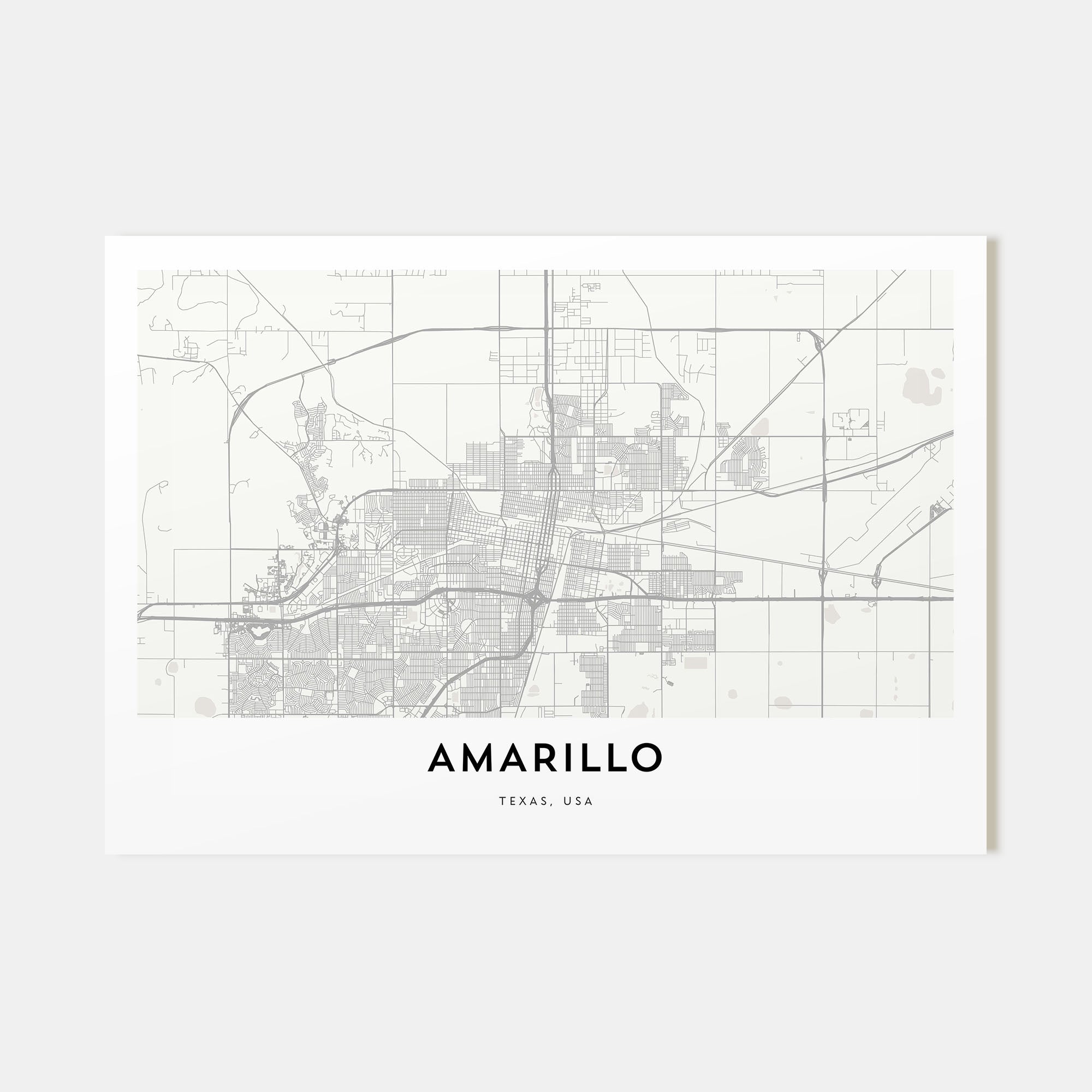 Amarillo Map Landscape Poster
