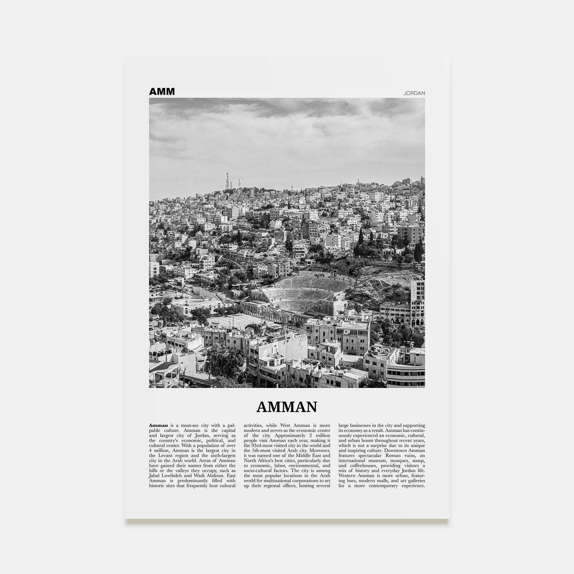 Amman Travel B&W Poster