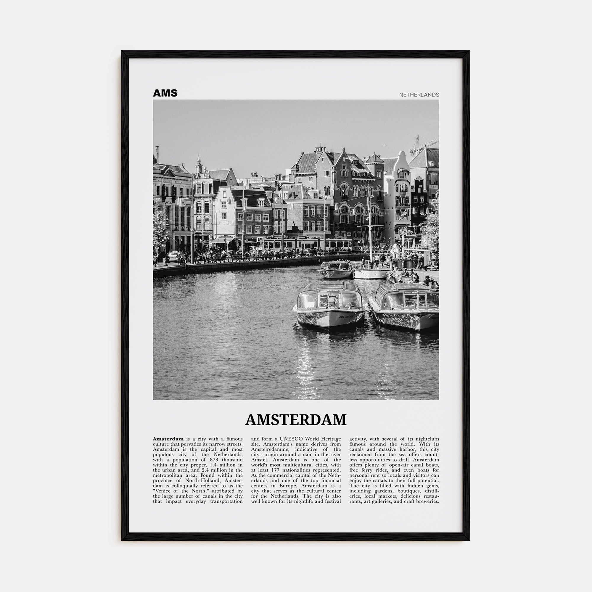 Amsterdam Travel B&W No 2 Poster