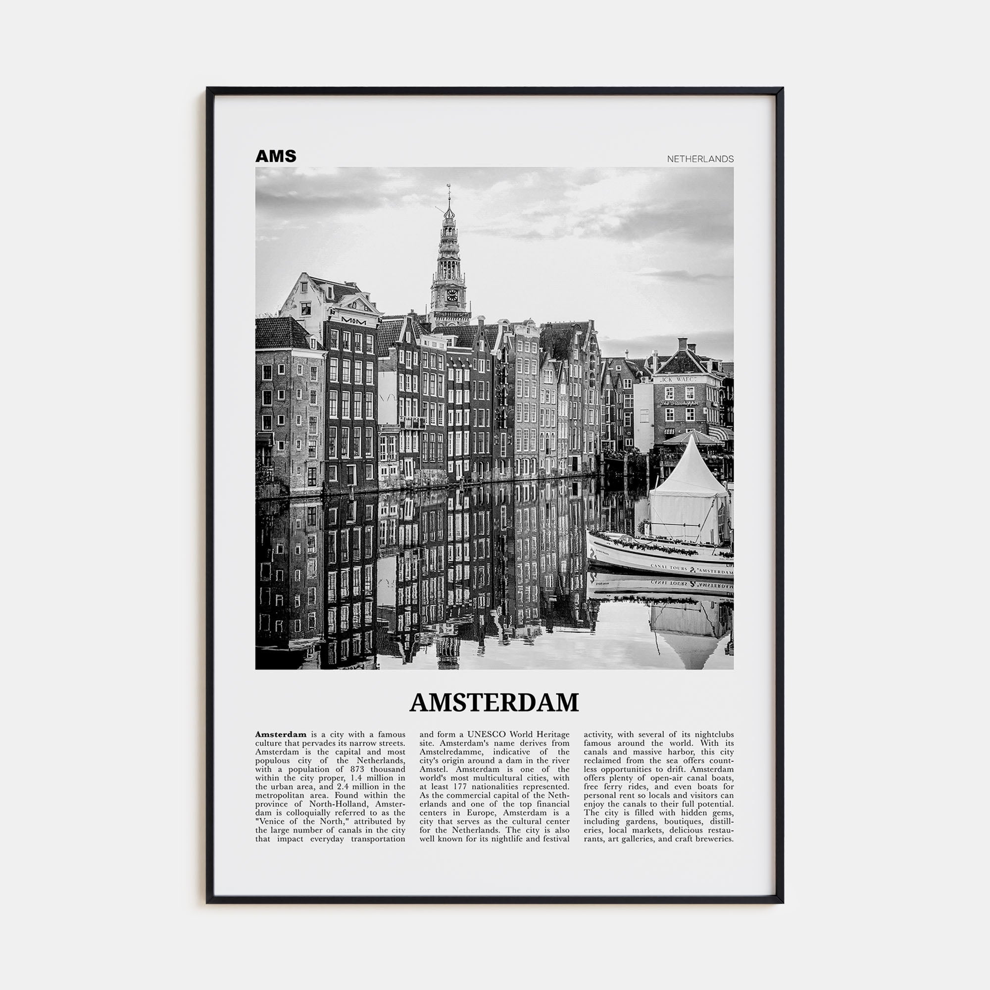 Amsterdam Travel B&W No 3 Poster