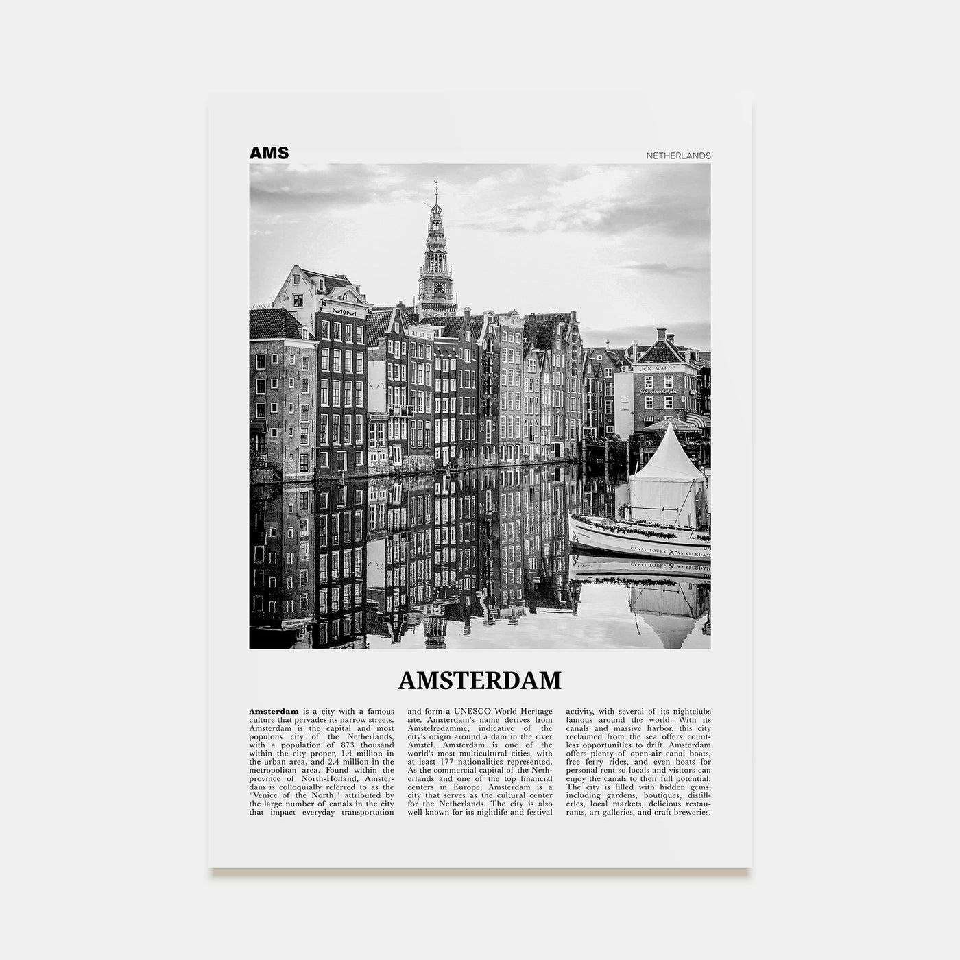 Amsterdam Travel B&W No 3 Poster