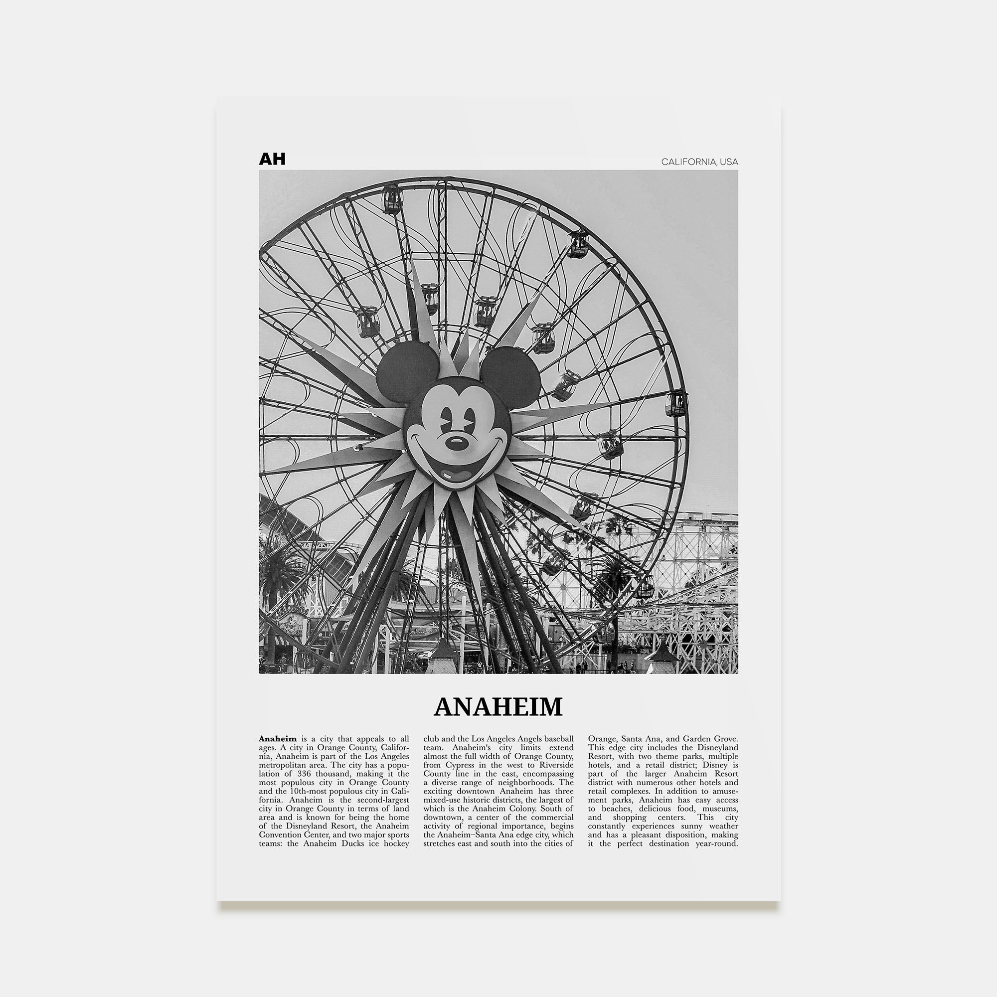 Anaheim Travel B&W No 1 Poster