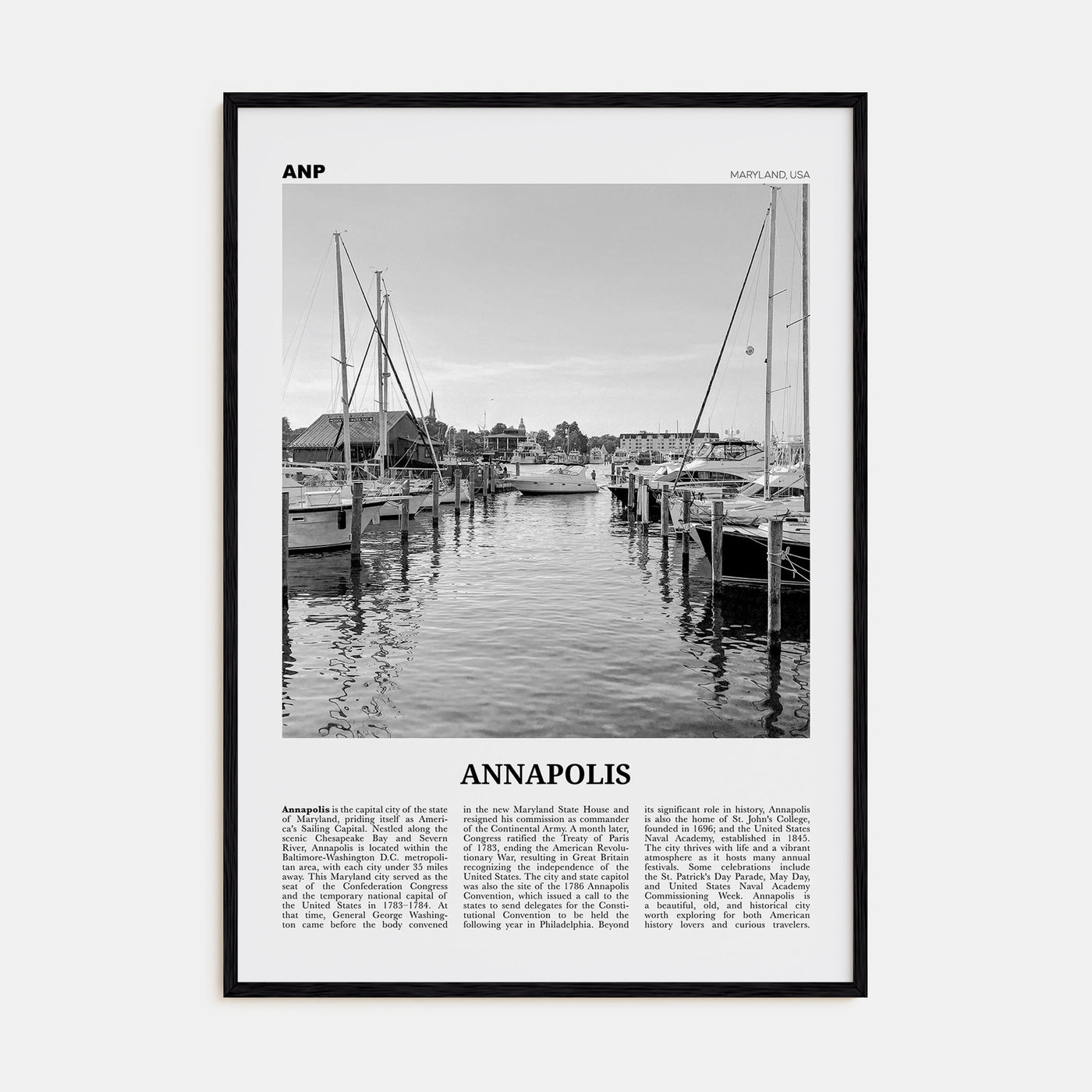Annapolis Travel B&W No 1 Poster