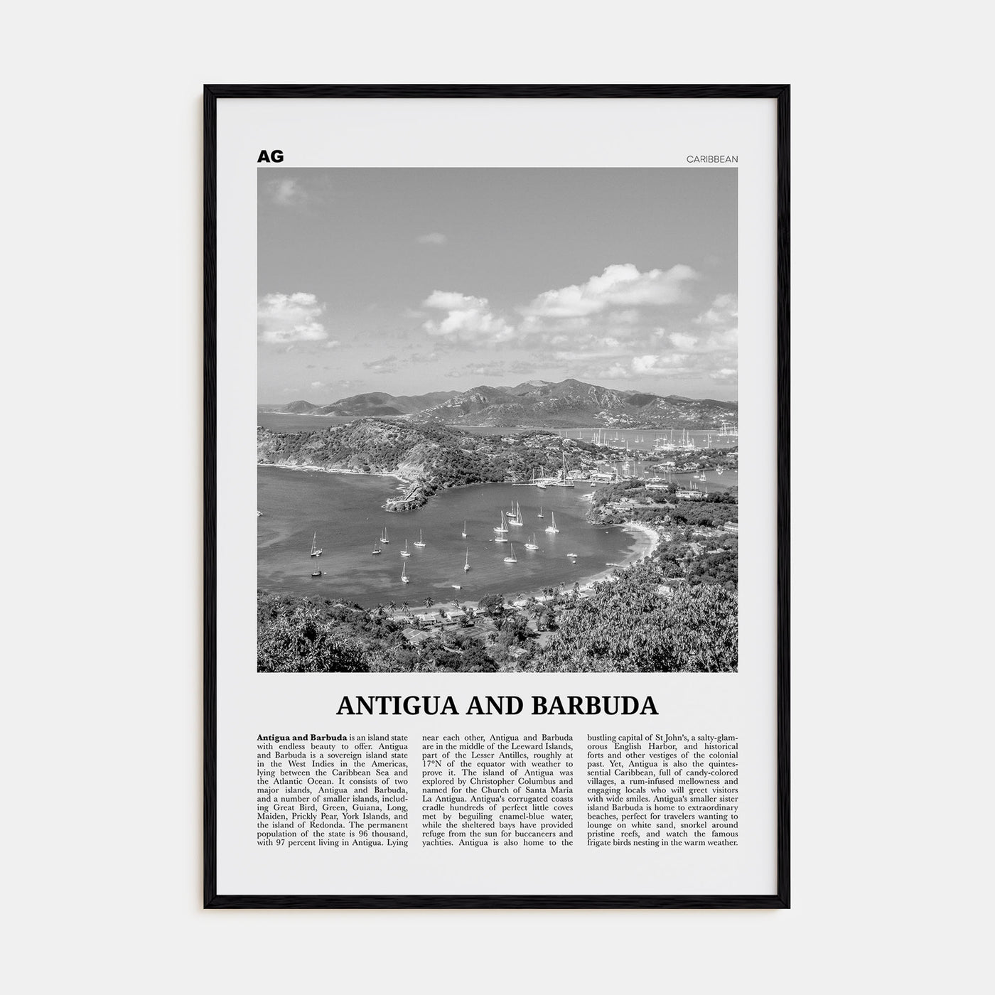 Antigua and Barbuda Travel B&W Poster