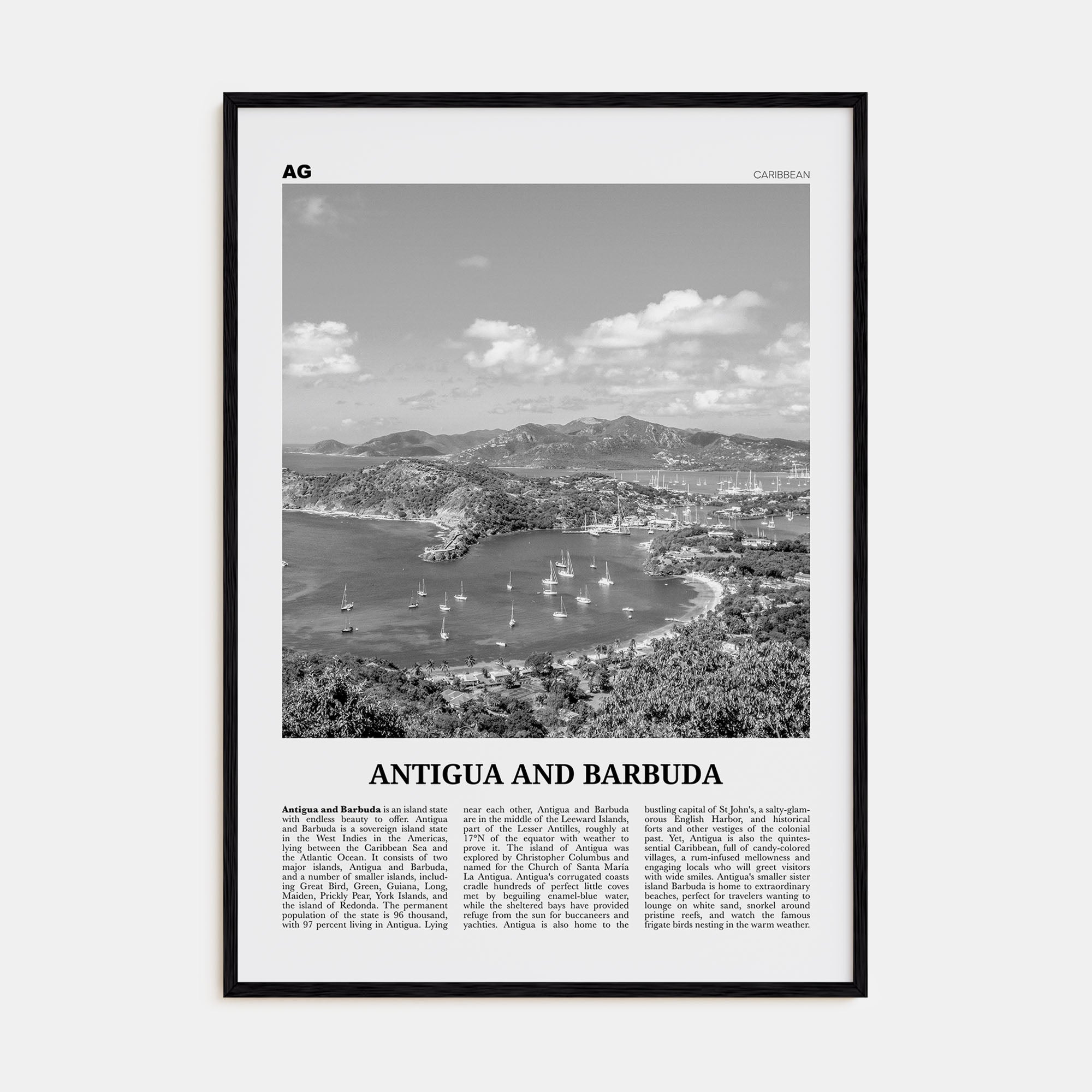 Antigua and Barbuda Travel B&W Poster