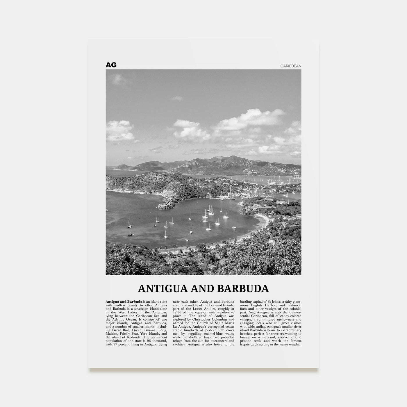 Antigua and Barbuda Travel B&W Poster