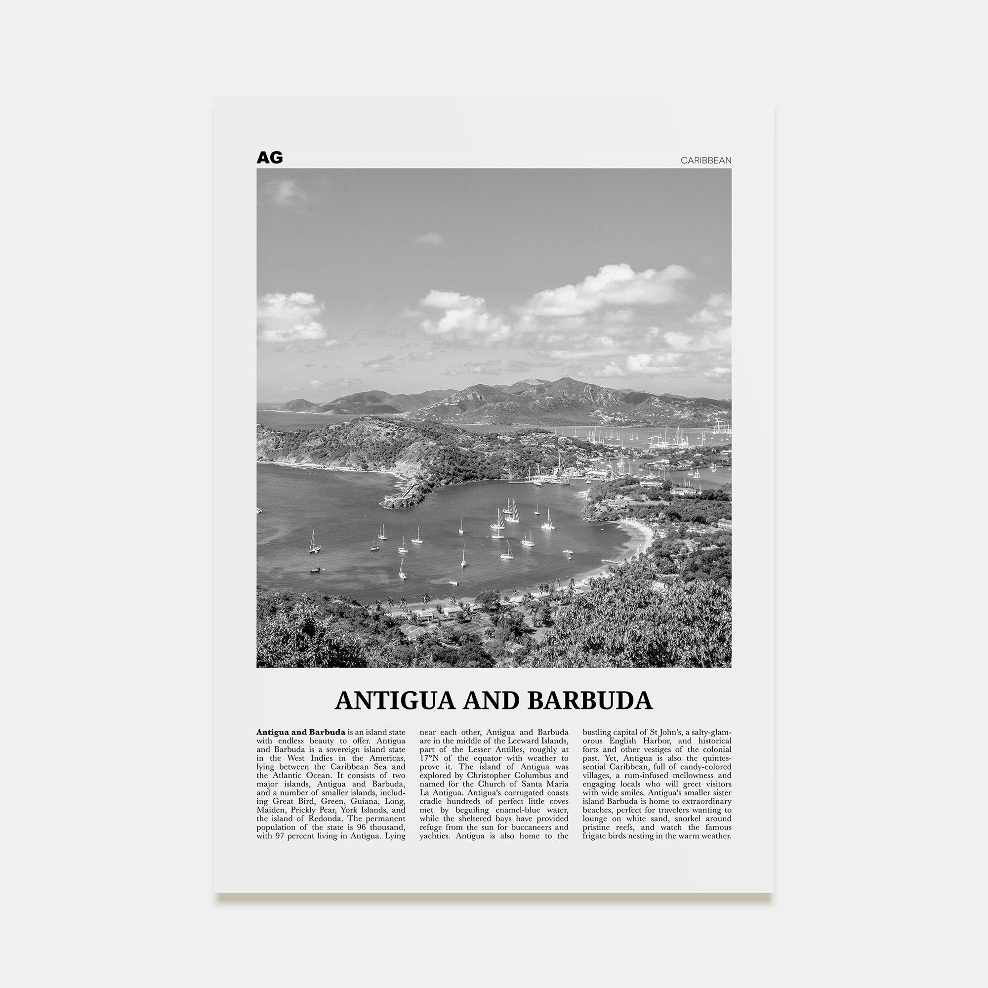 Antigua and Barbuda Travel B&W Poster