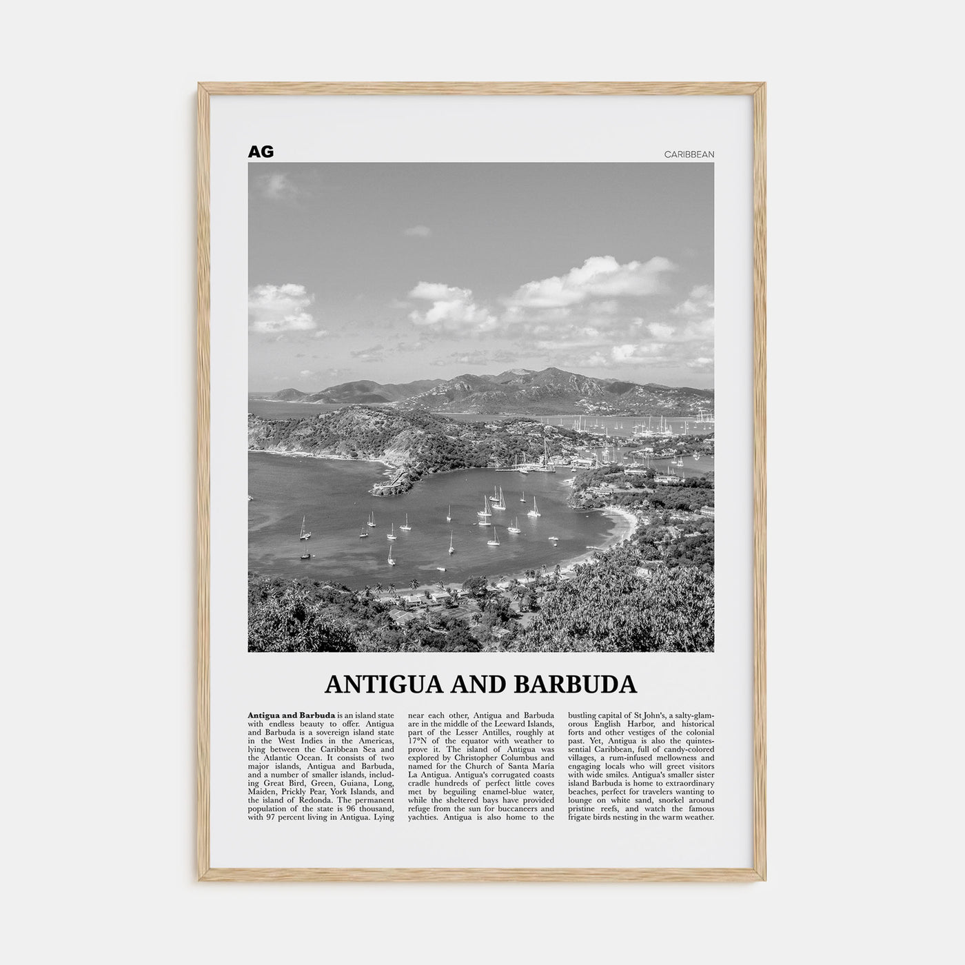 Antigua and Barbuda Travel B&W Poster
