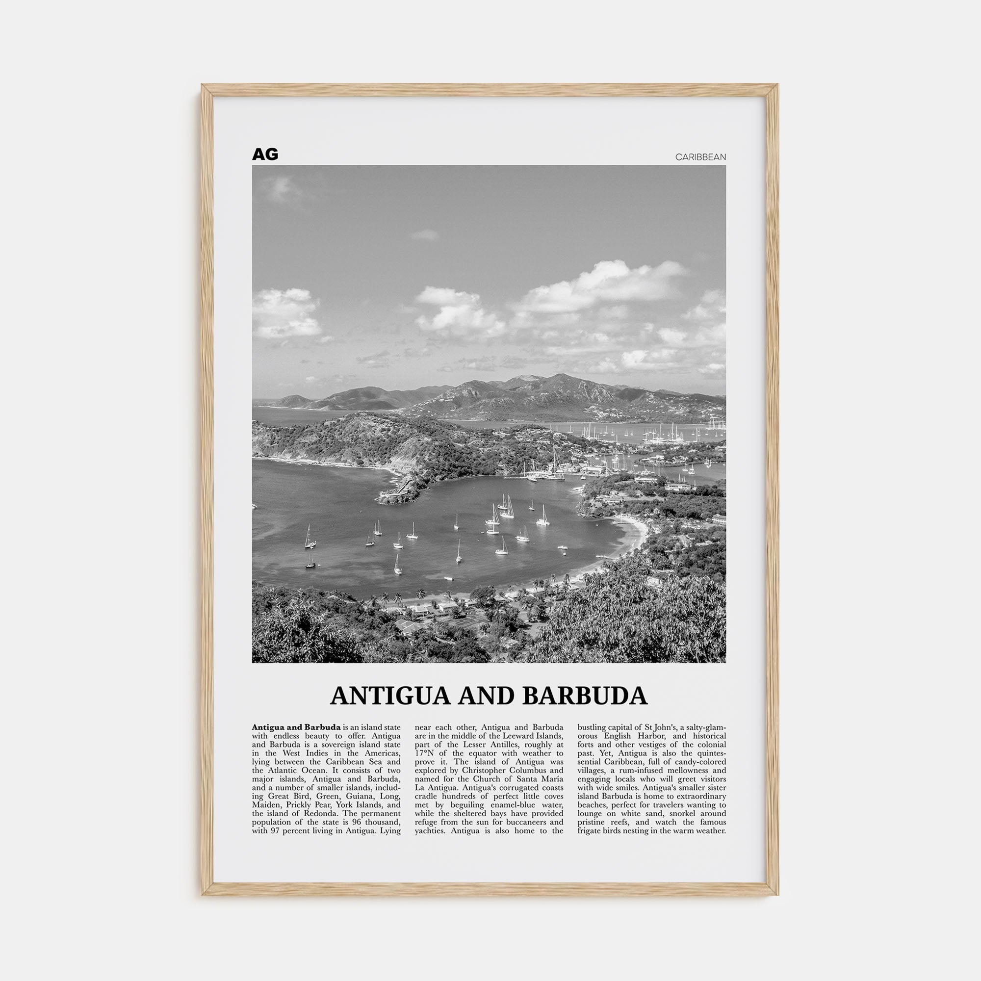 Antigua and Barbuda Travel B&W Poster