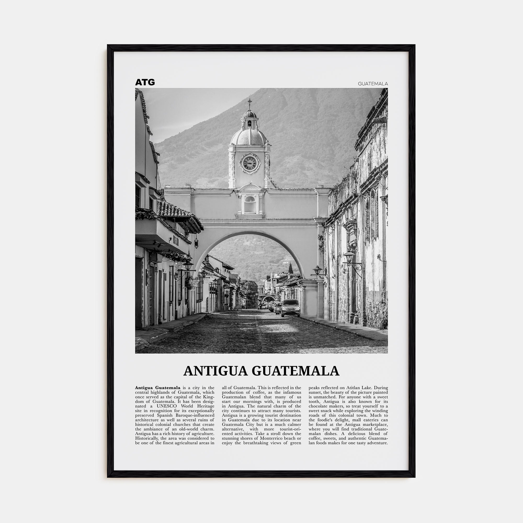 Antigua Guatemala Travel B&W Poster