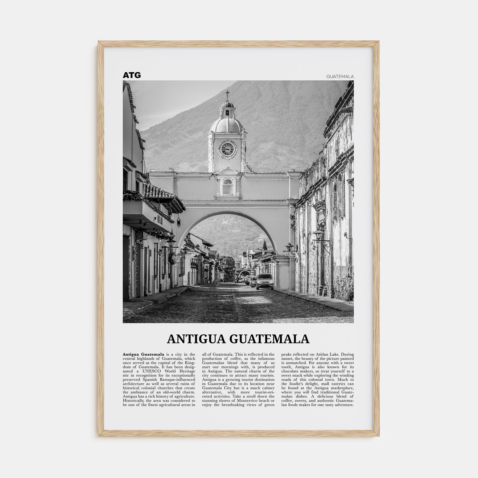 Antigua Guatemala Travel B&W Poster