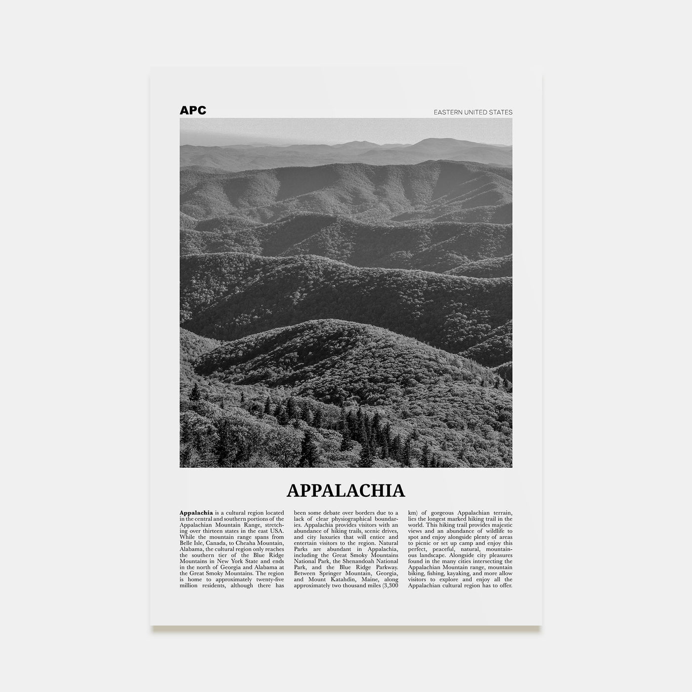 Appalachia Travel B&W Poster
