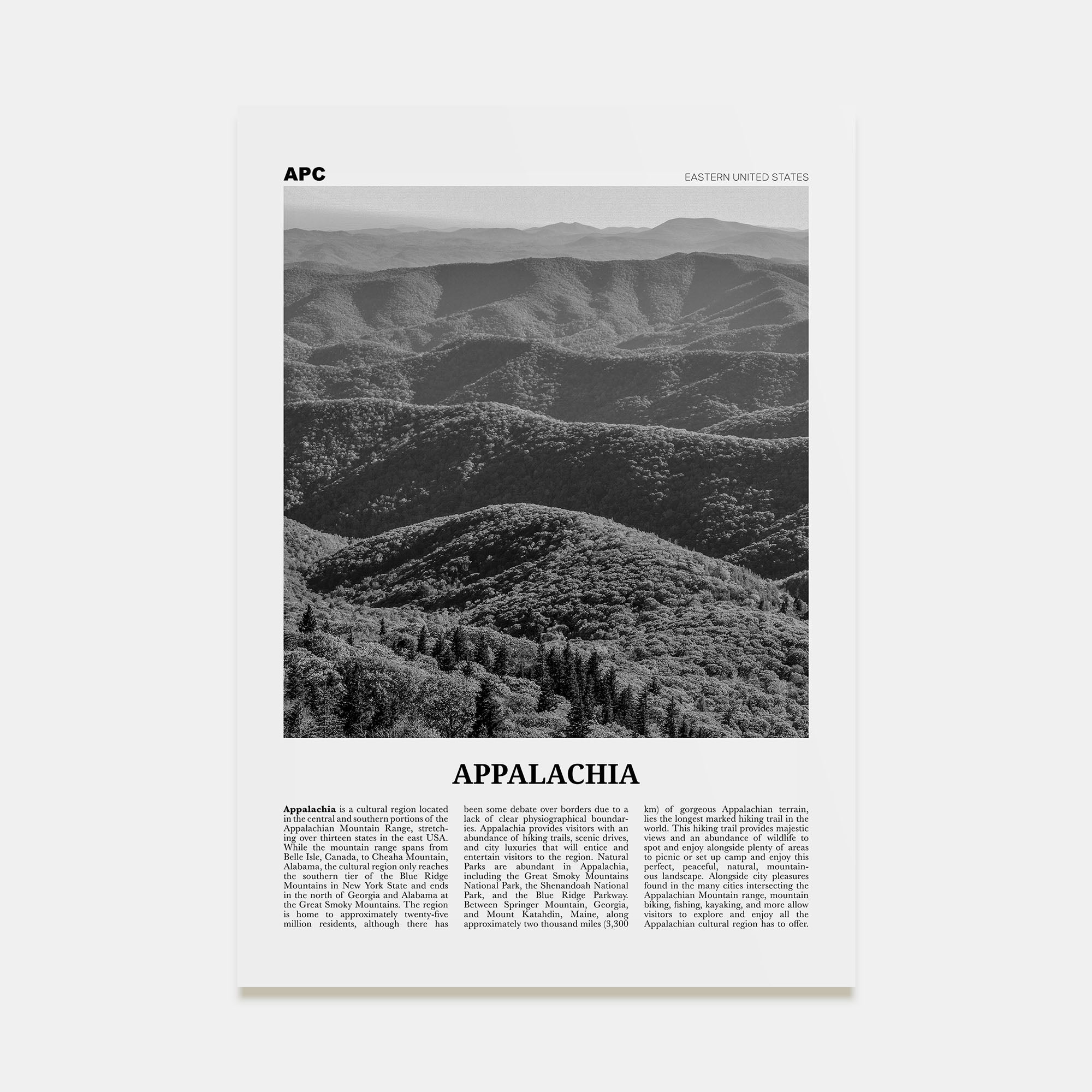 Appalachia Travel B&W Poster