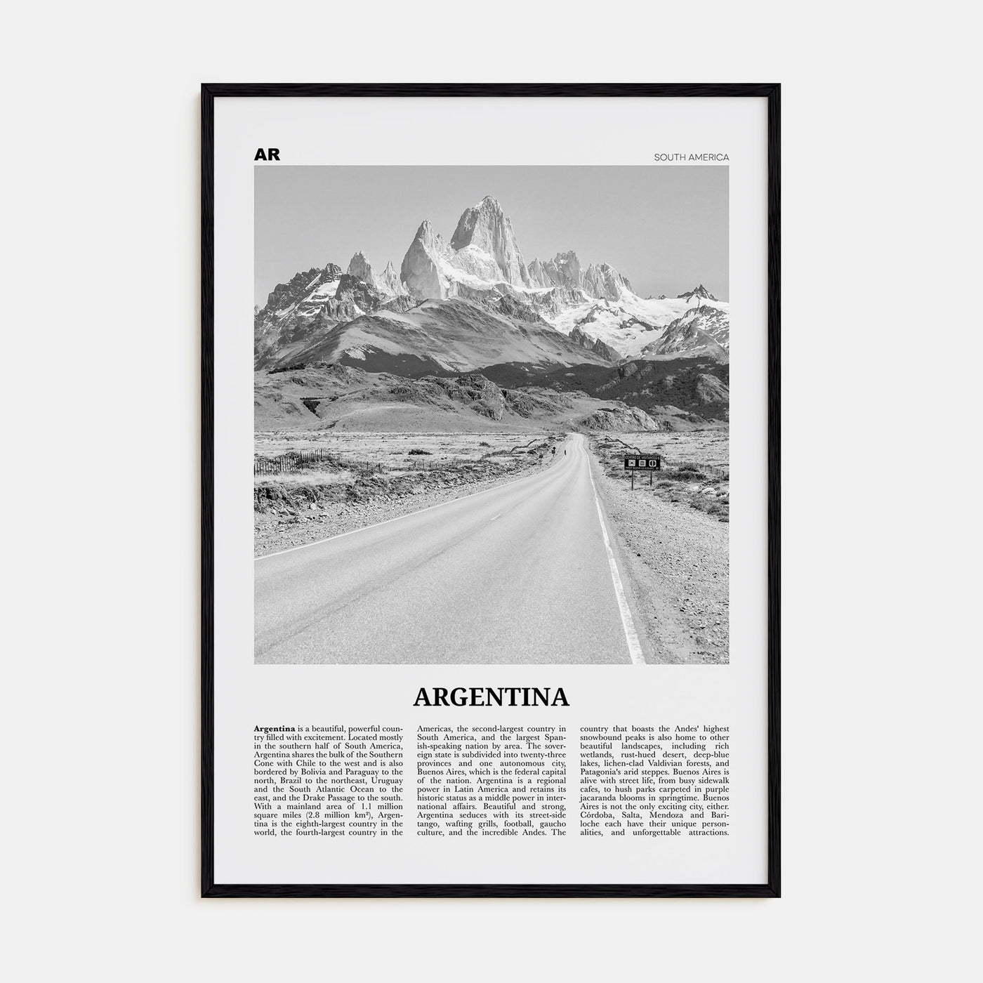 Argentina Travel B&W No 1 Poster