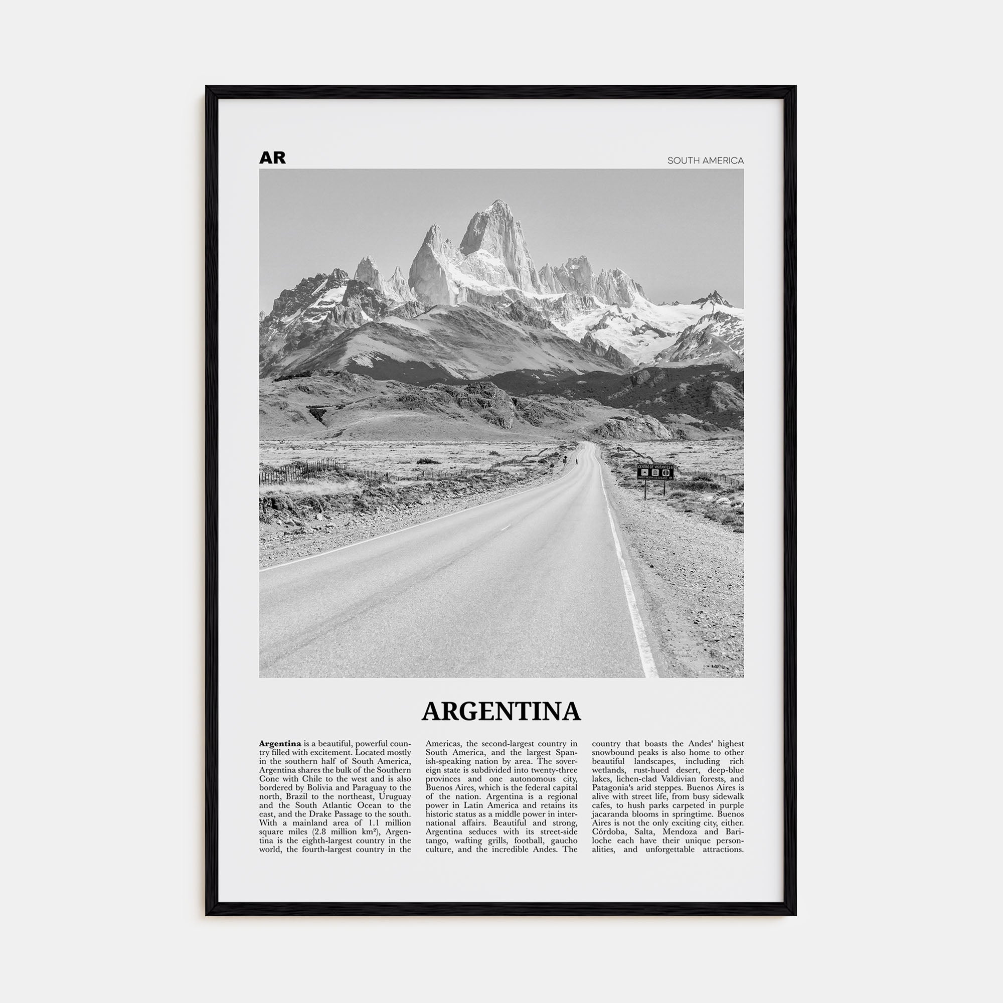 Argentina Travel B&W No 1 Poster