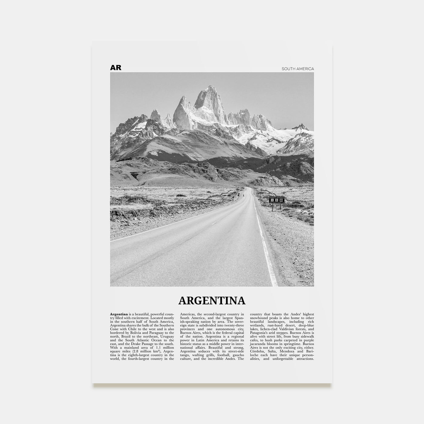 Argentina Travel B&W No 1 Poster