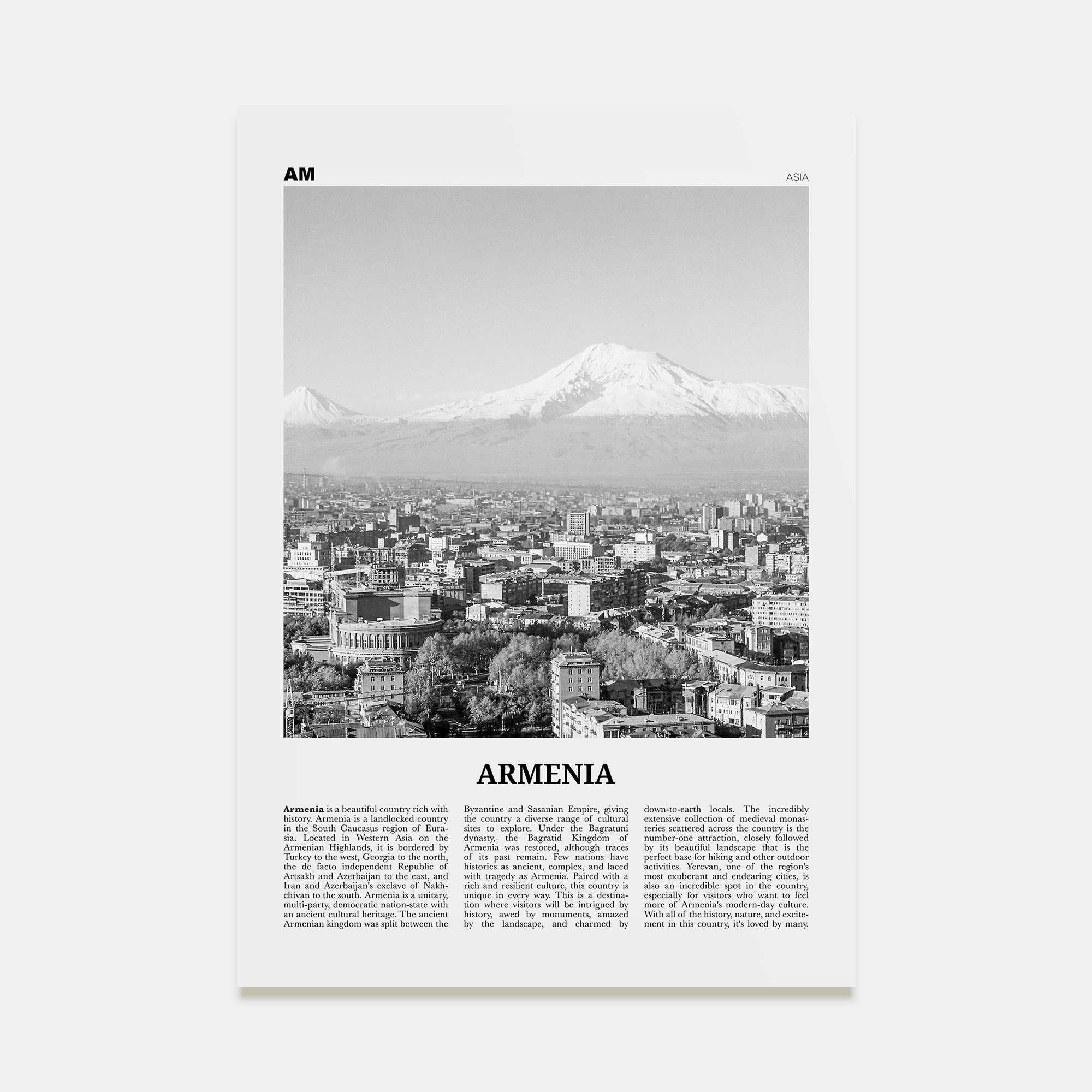 Armenia Travel B&W Poster