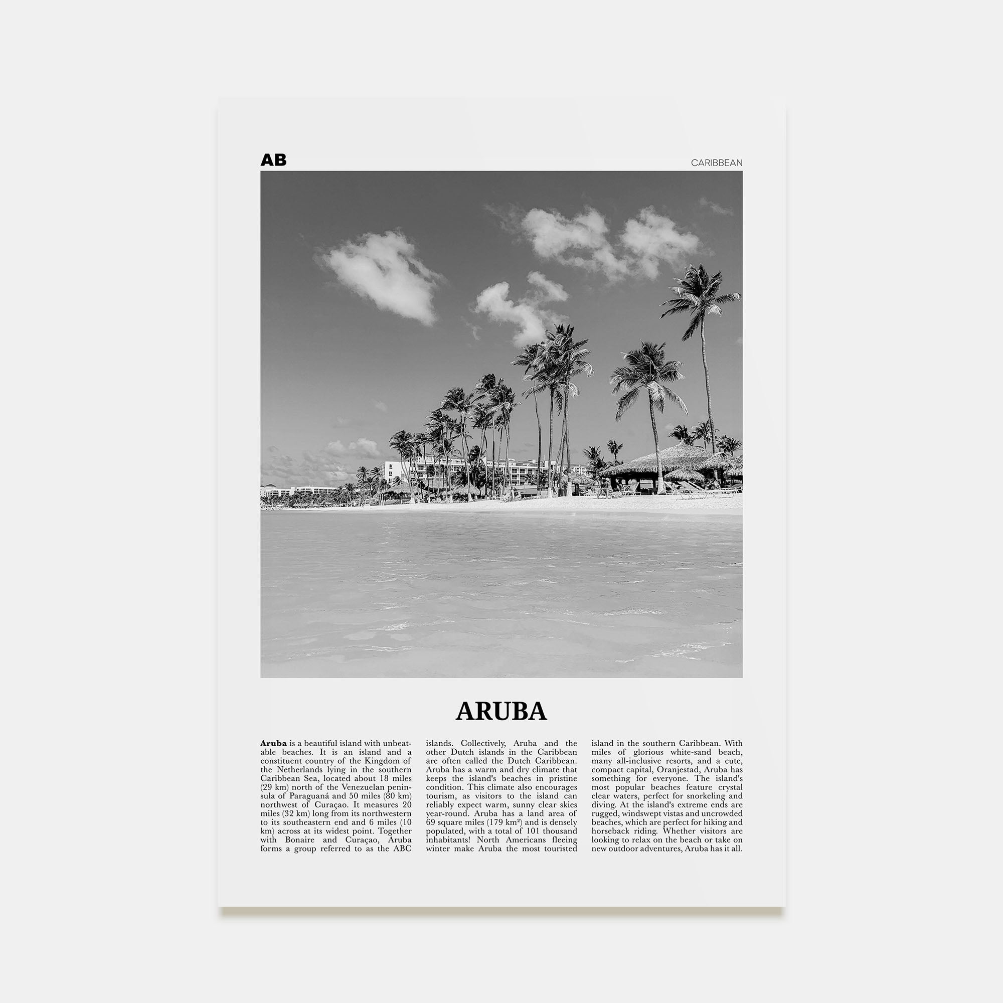 Aruba Travel B&W No 1 Poster