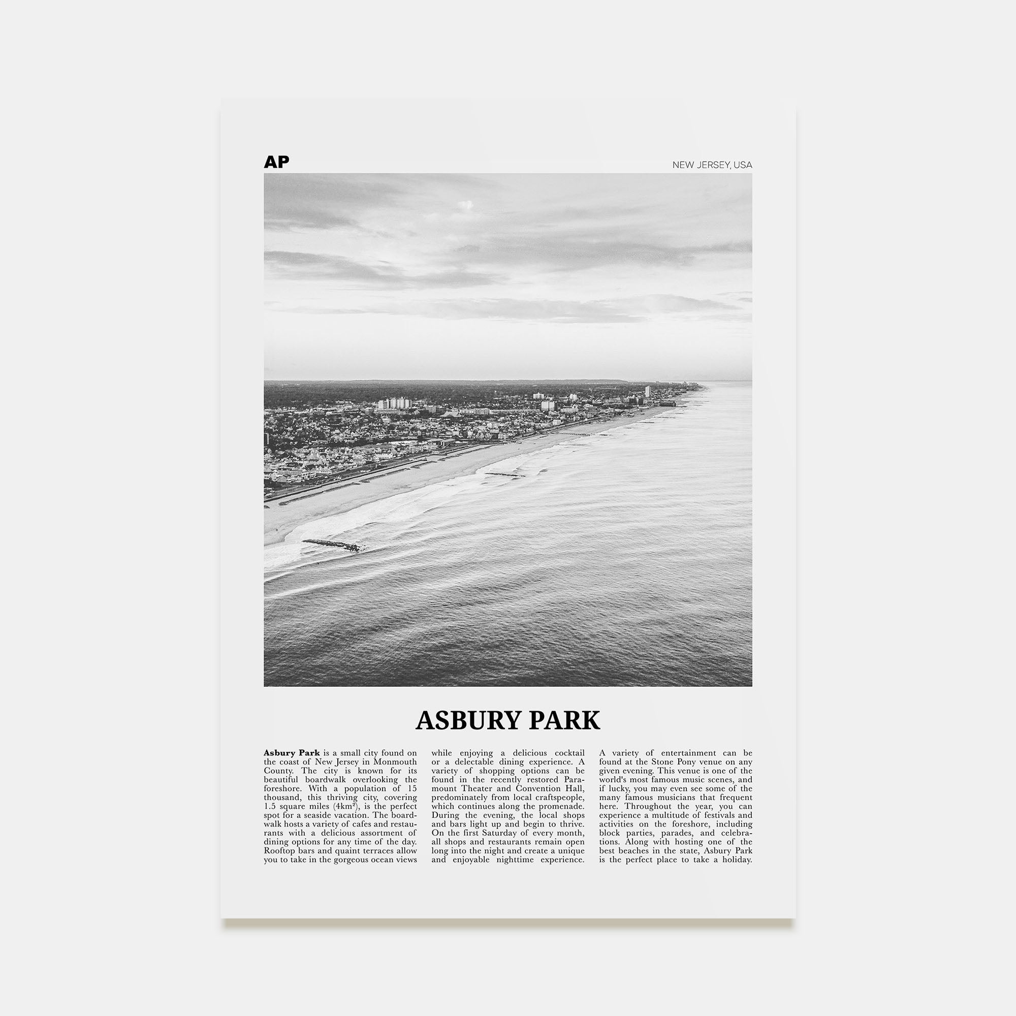 Asbury Park Travel B&W Poster