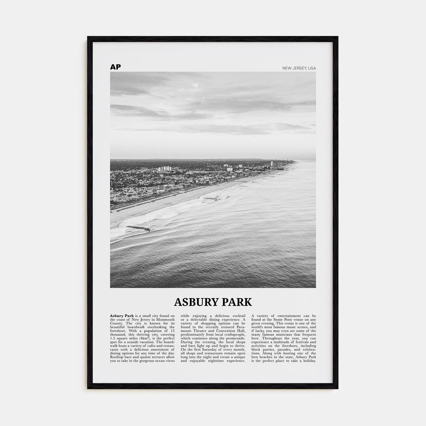 Asbury Park Travel B&W Poster